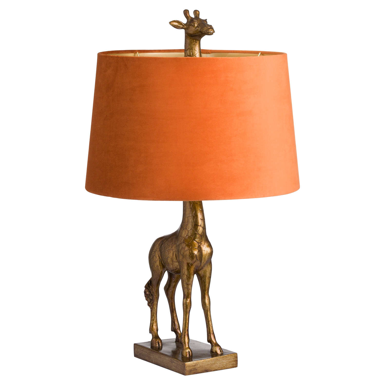 Antique Gold Giraffe Lamp With Burnt Orange Velvet Shade - Image 1