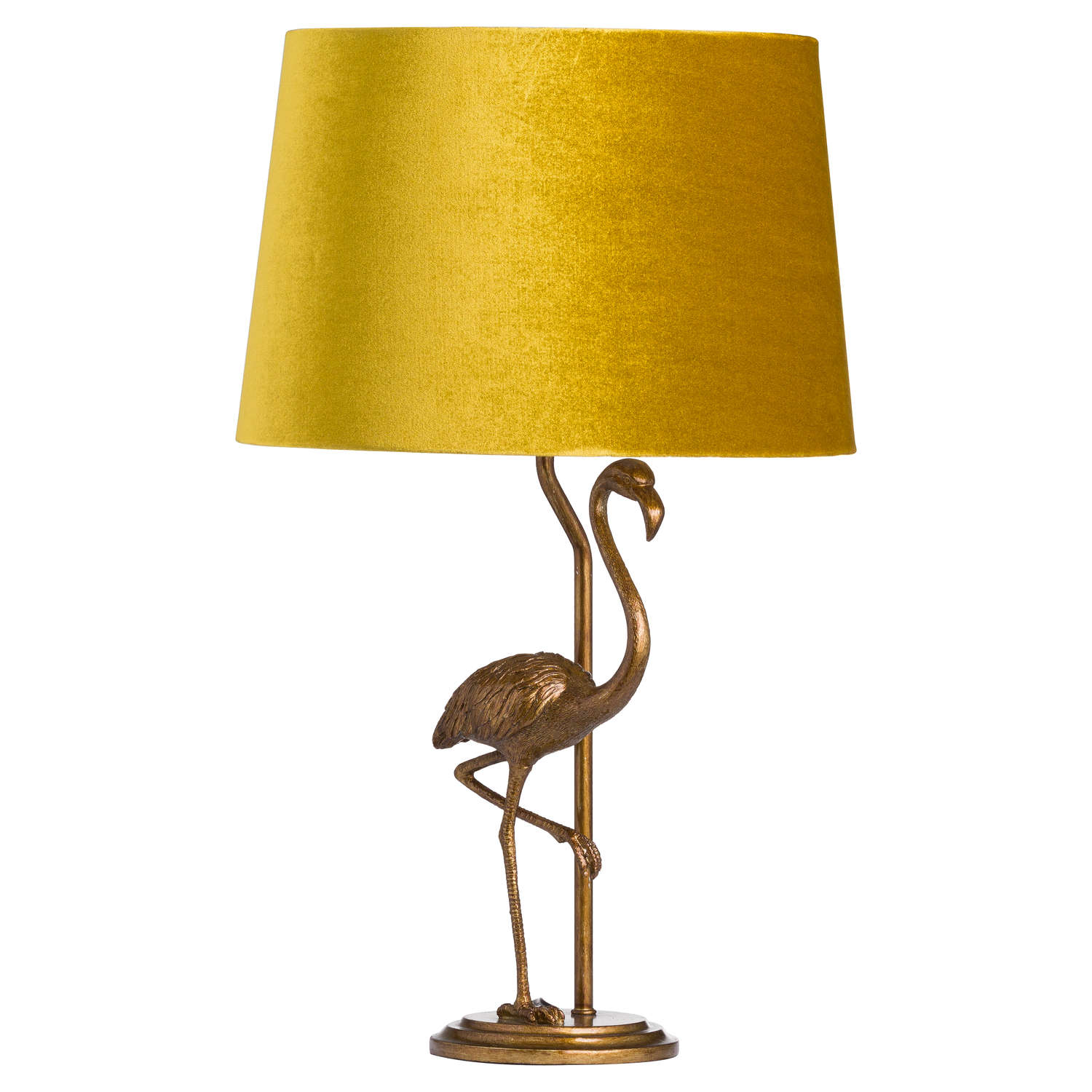 Antique Gold Flamingo Lamp With Mustard Velvet Shade - Image 1