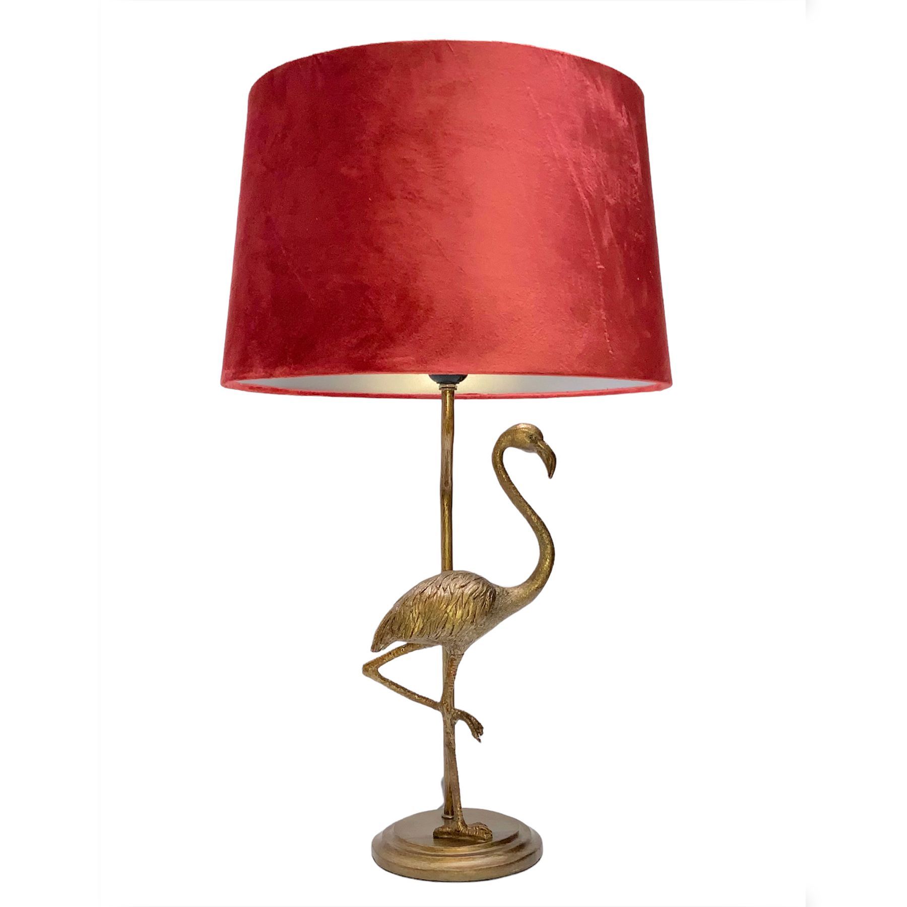 Antique Silver Flamingo Lamp With Coral Velvet Shade - Image 1