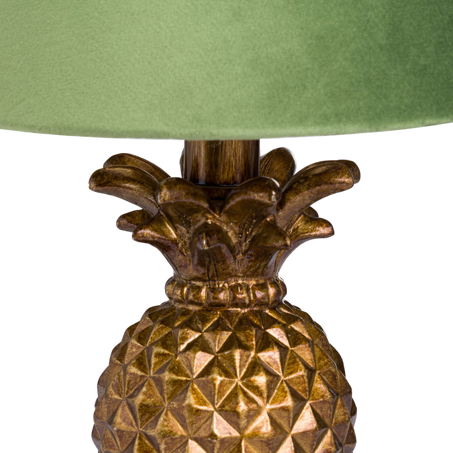 Antique Gold Pineapple Lamp With Artichoke Green VelvetShade - Image 2