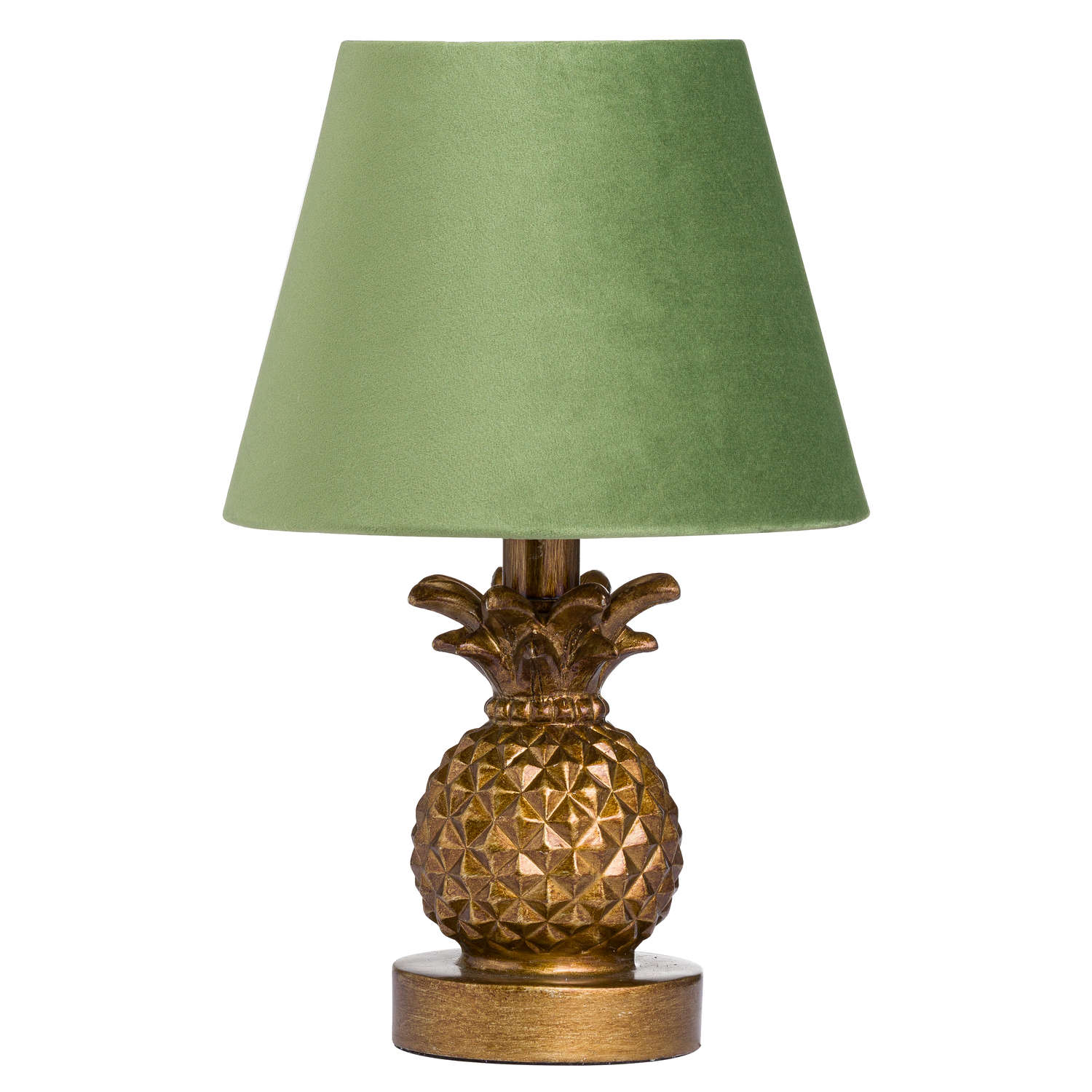 Antique Gold Pineapple Lamp With Artichoke Green VelvetShade