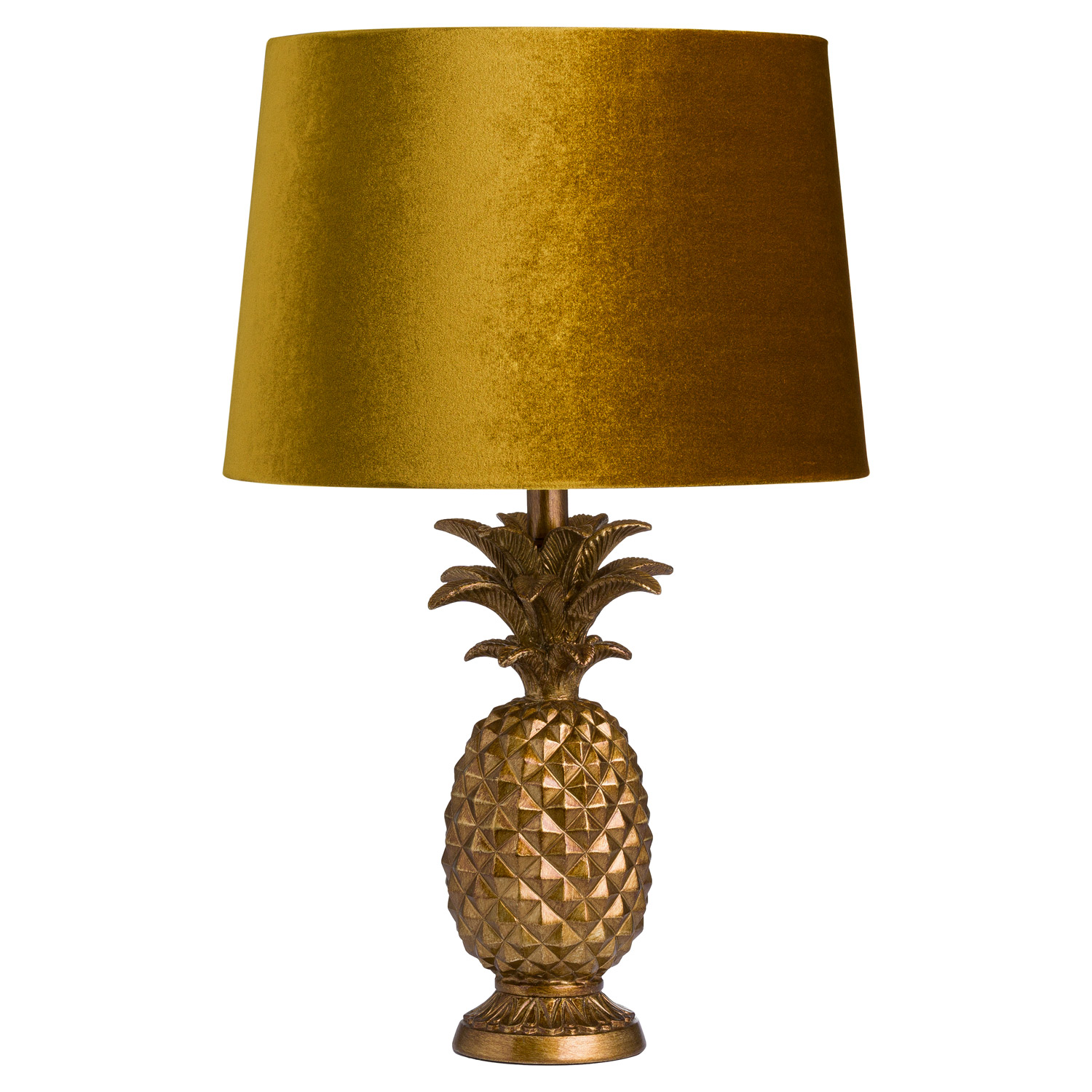Antique Gold Pineapple Lamp With Mustard Velvet Shade - Image 1