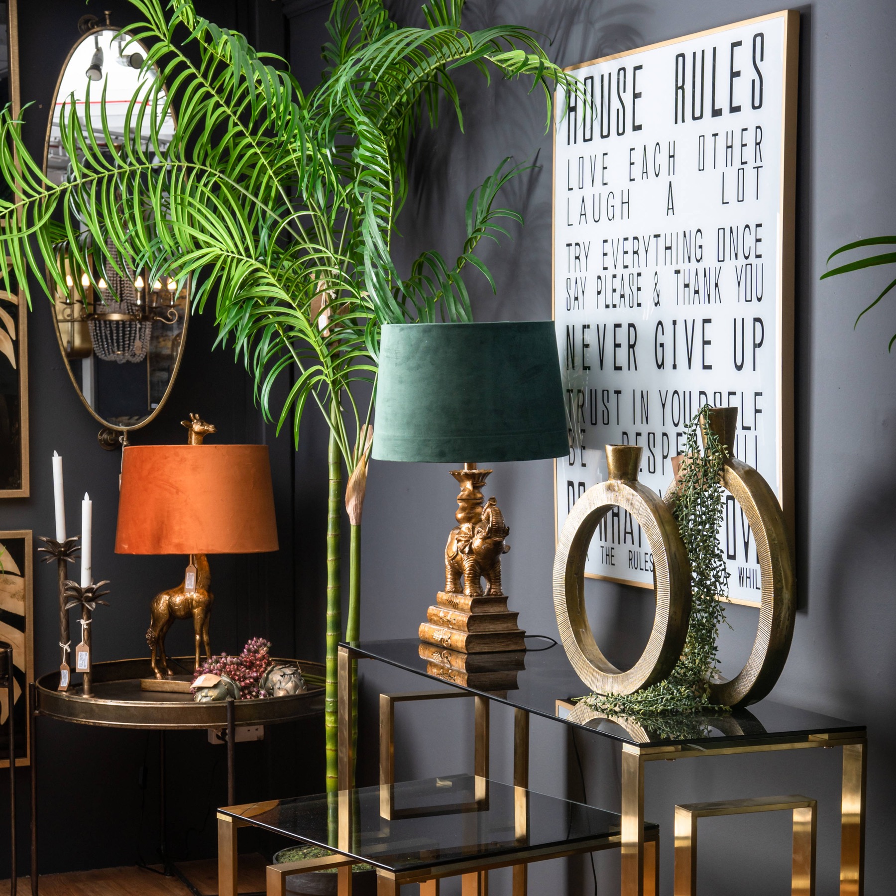 Antique Gold Elephant Table Lamp With Emerald Green Shade - Image 4