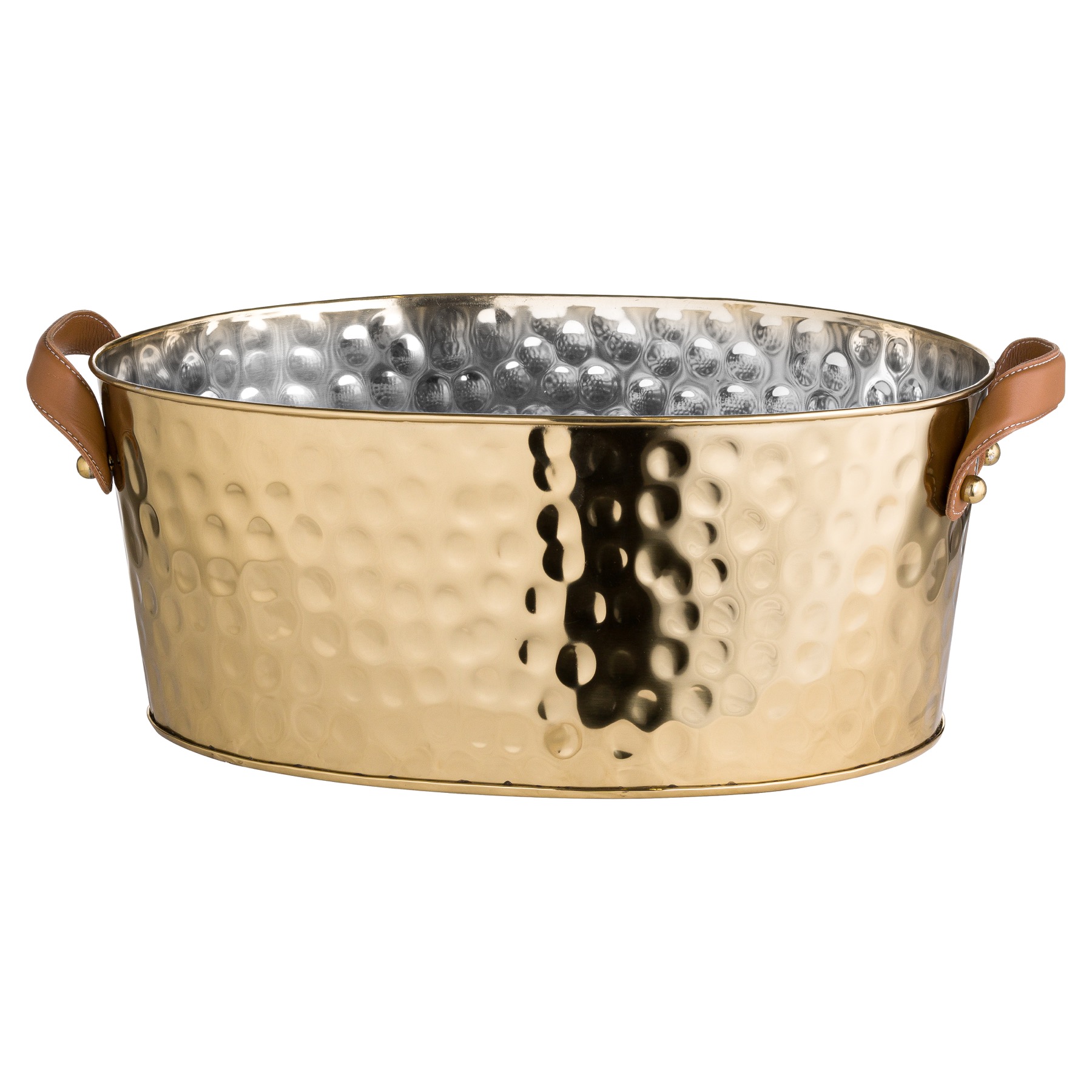 Brass Large Leather Handled Champagne Cooler - Image 1