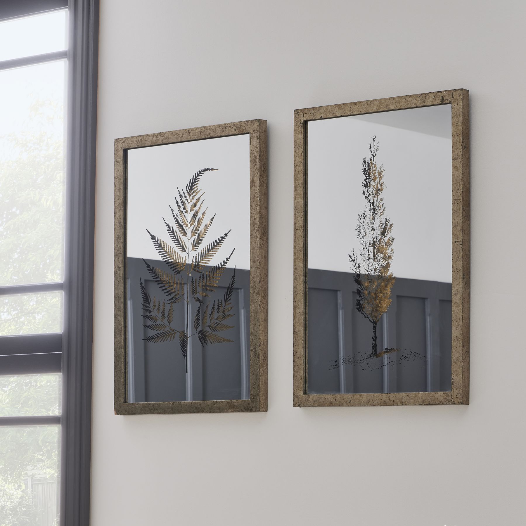 Antique Metallic Brass Mirrored Pine Wall Art - Image 4