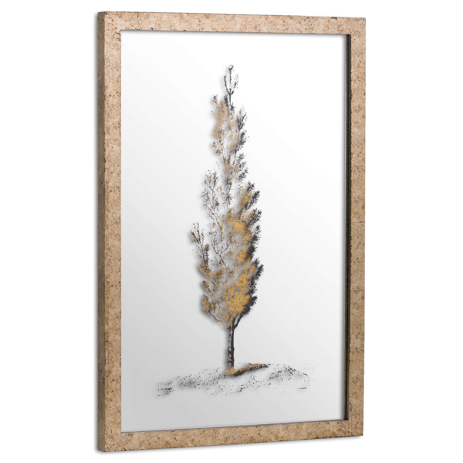 Antique Metallic Brass Mirrored Pine Wall Art - Image 1