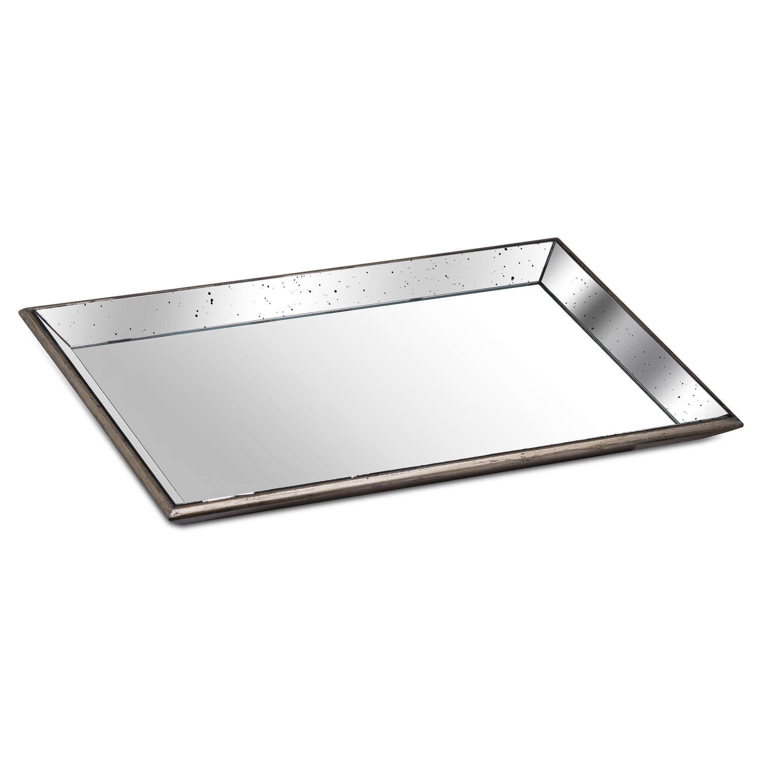 Astor Distressed Large Mirrored Tray With Wooden Detailing - Image 1