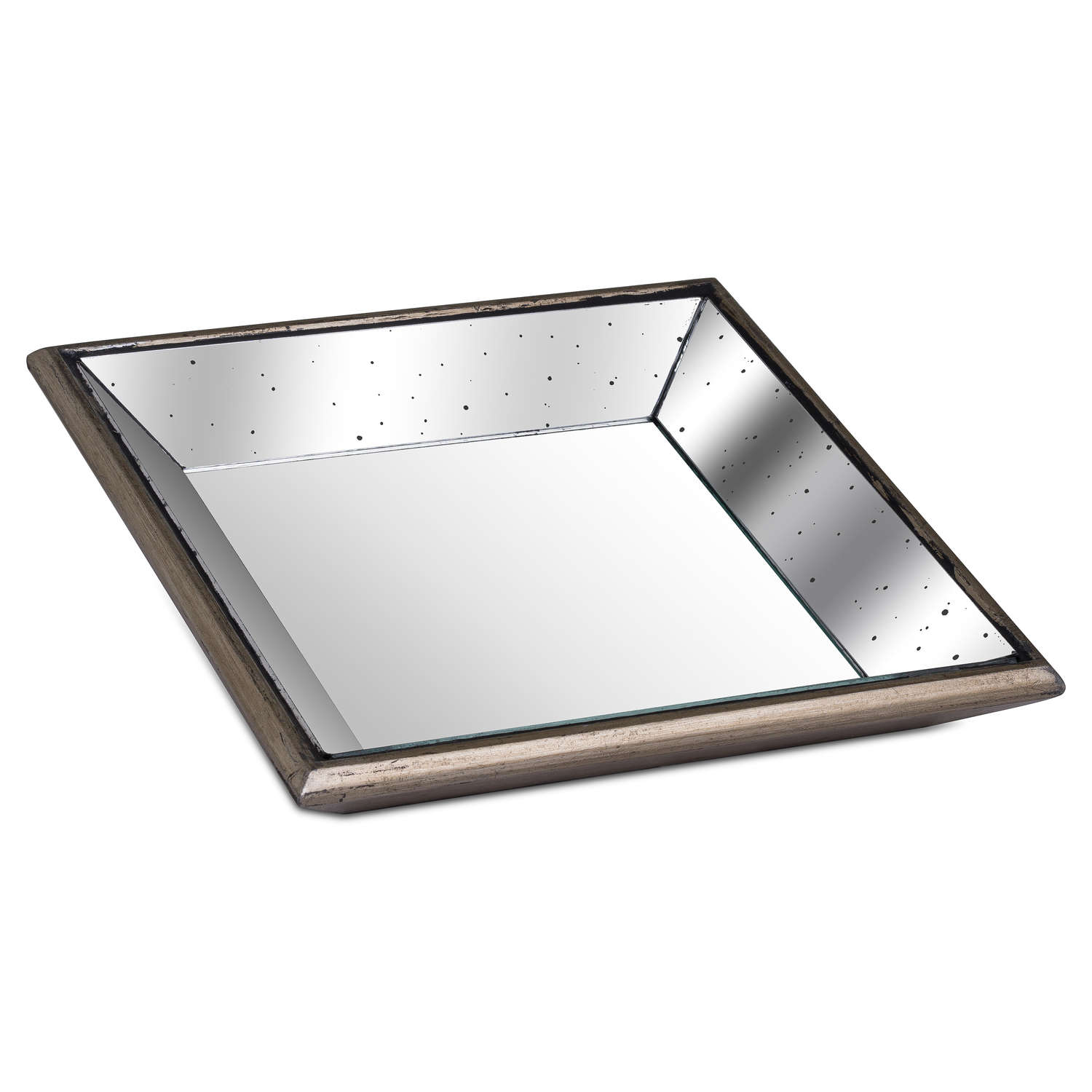 Astor Distressed Mirrored Square Tray W/Wooden Detailing Sml - Image 1