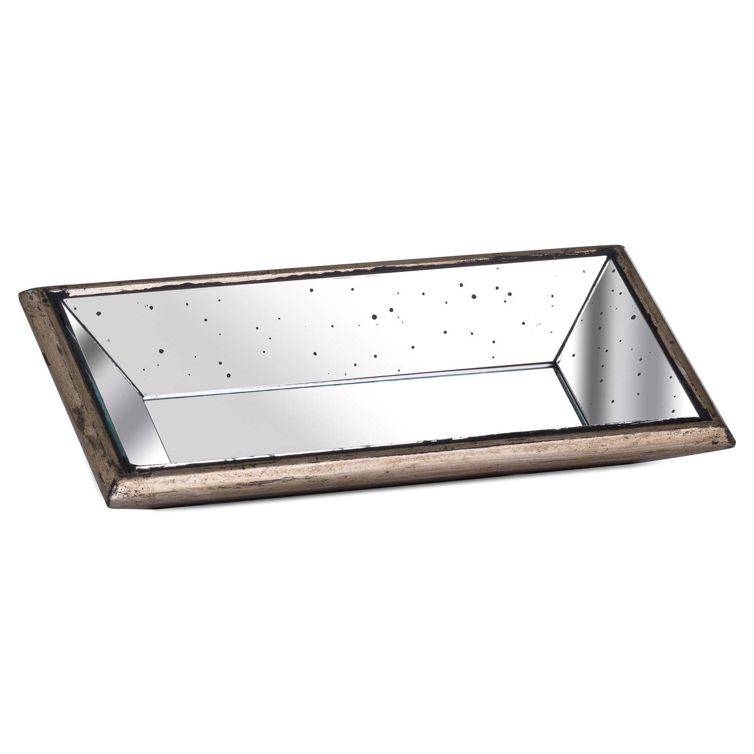Astor Distressed Mirrored Display Tray With Wooden Detailing - Image 1