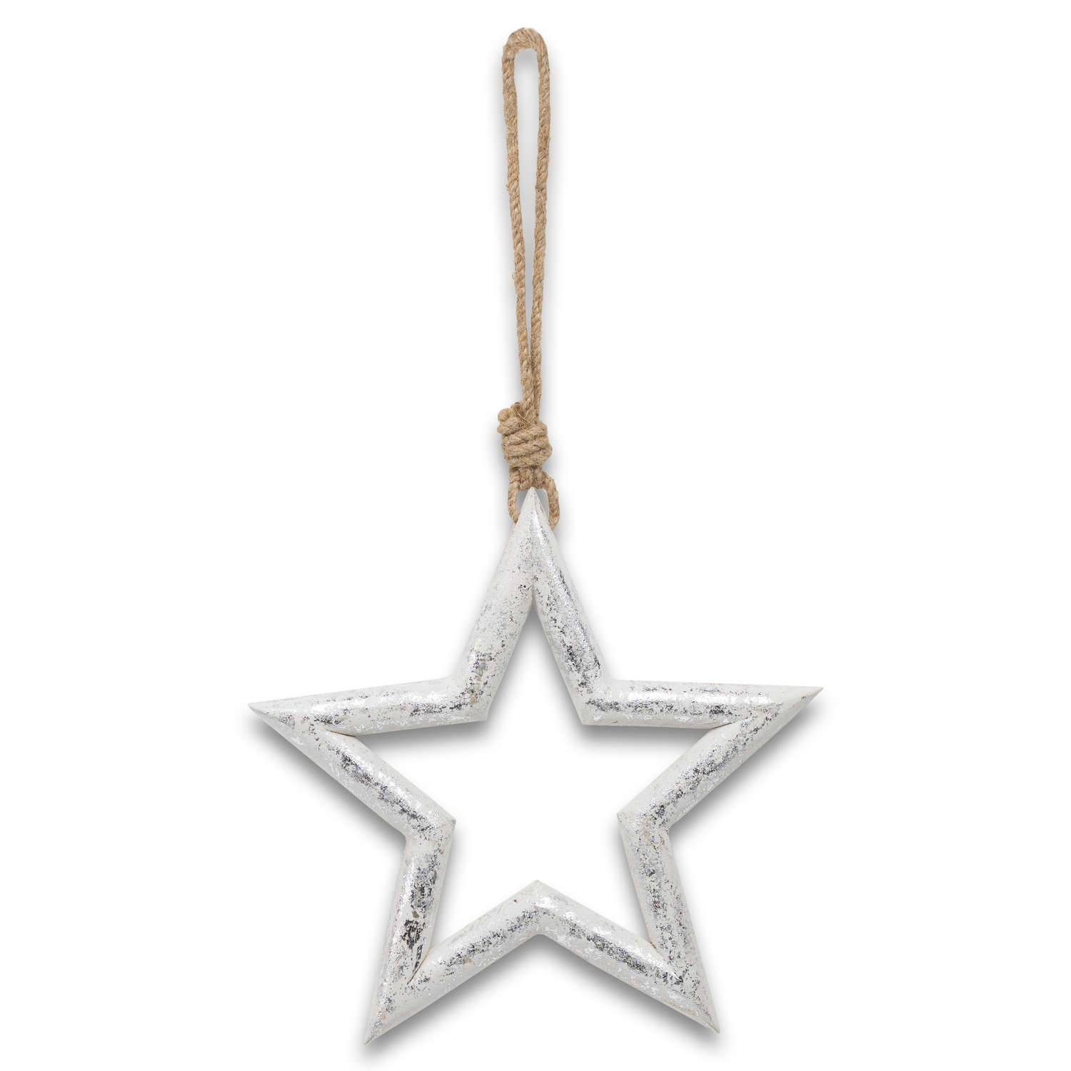 Large Silver Wooden Star Hanging Decoration Wholesale By Hill