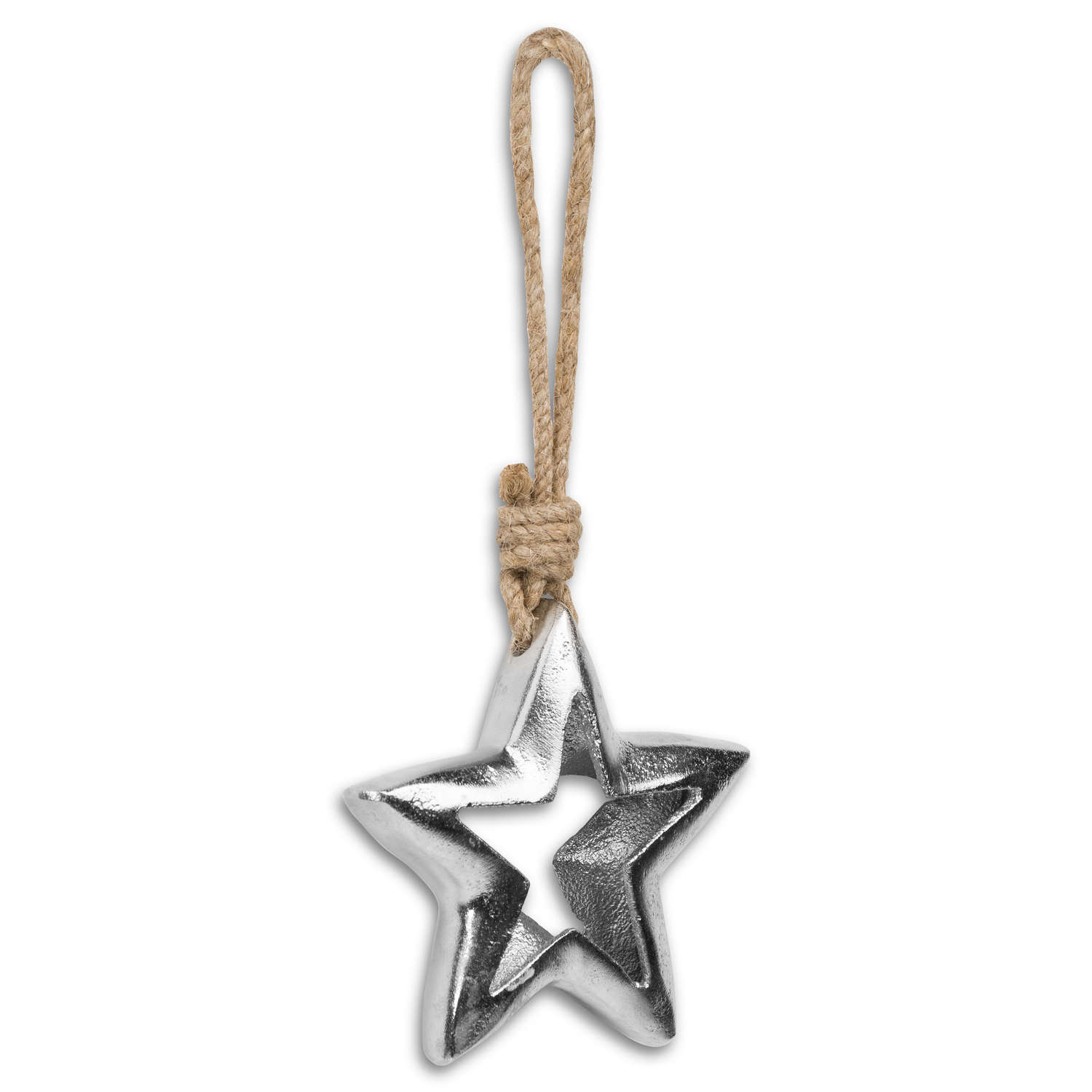 Casted Silver Cut Out Star Rope Hanging Decoration - Image 1