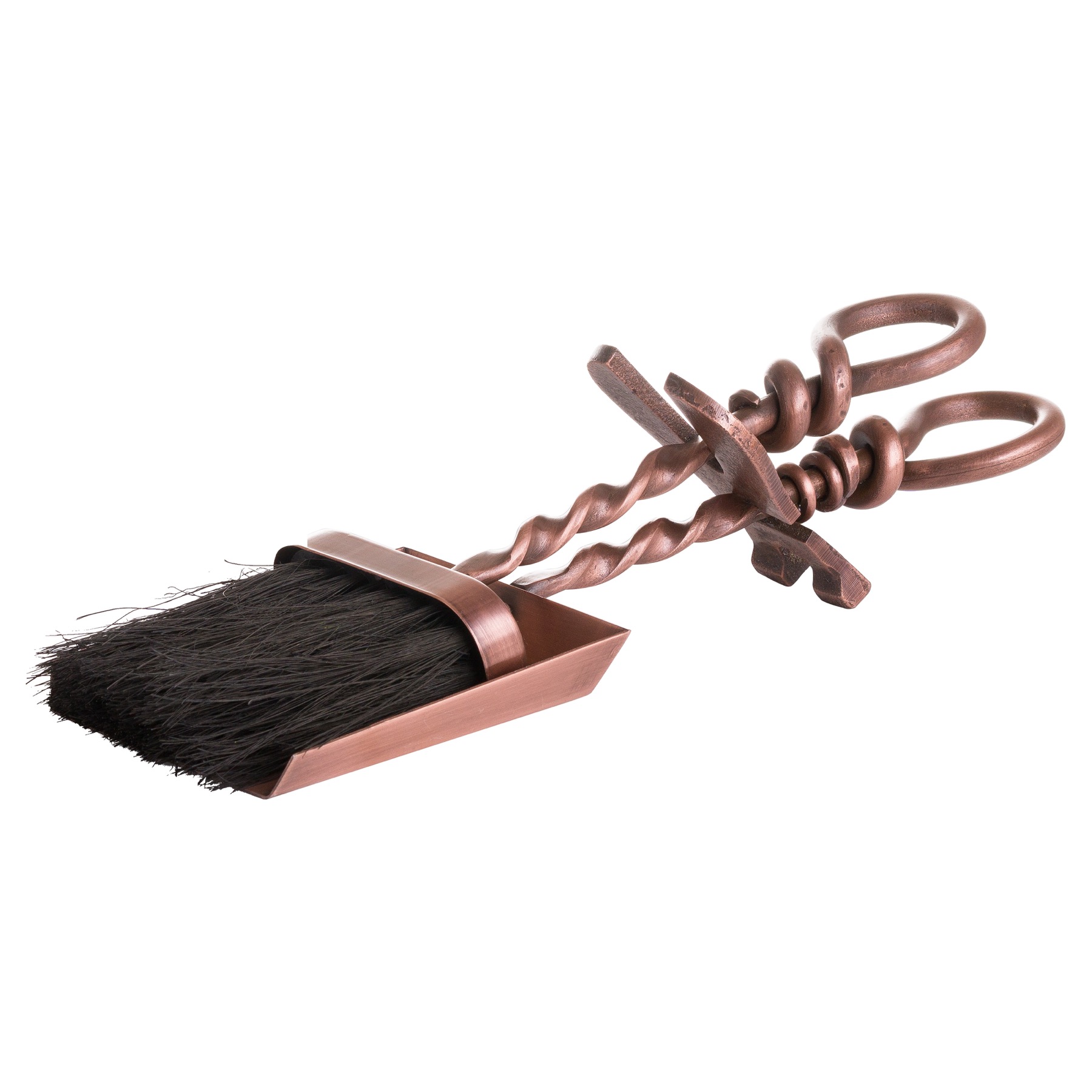 Copper Finish Hearth Tidy Set With Hand Turned Loop Handle - Image 1