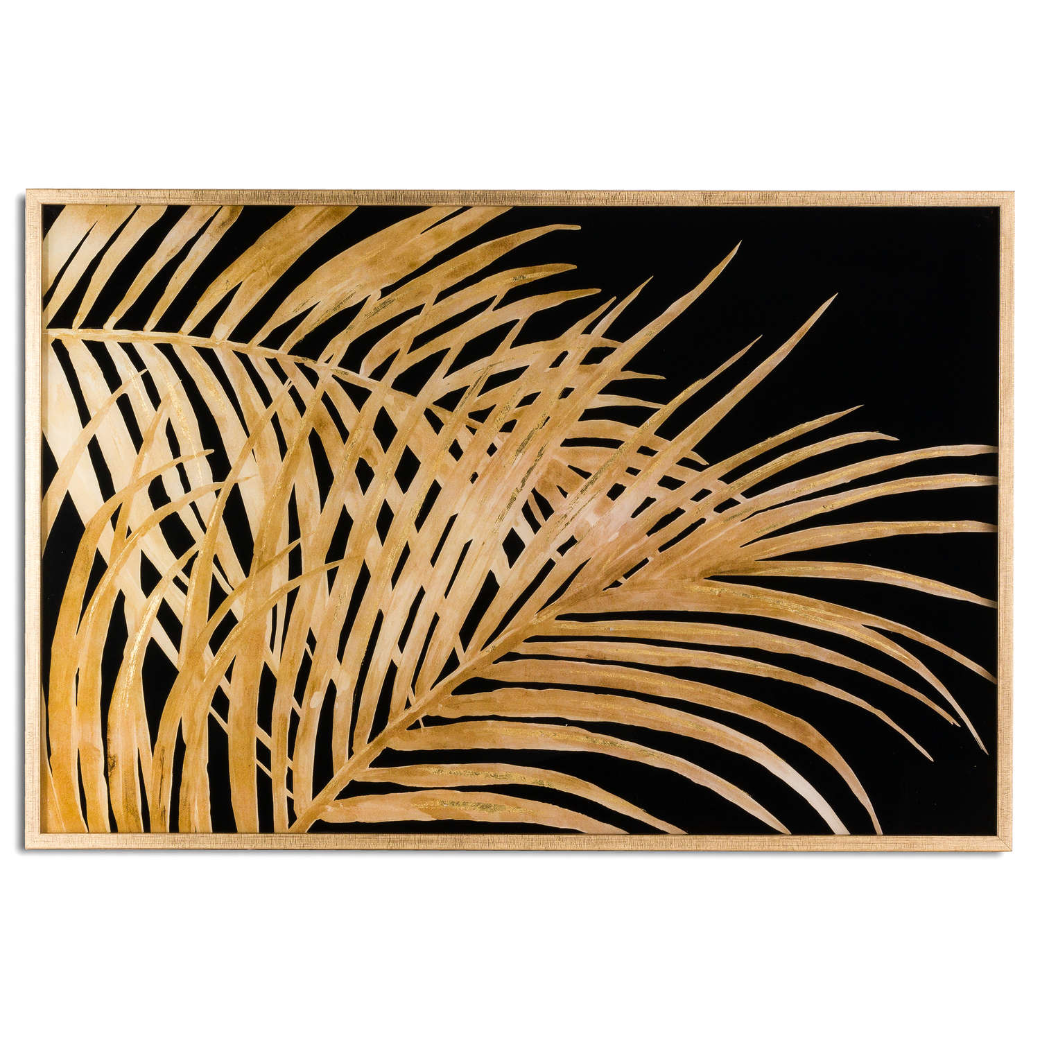 Large Metallic Palm Leaf Glass Image In Gold Frame Wholesale by Hill