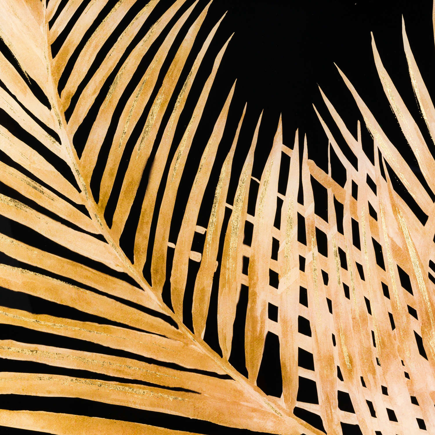 Large Metallic Palm Glass Image In Gold Frame - Image 2