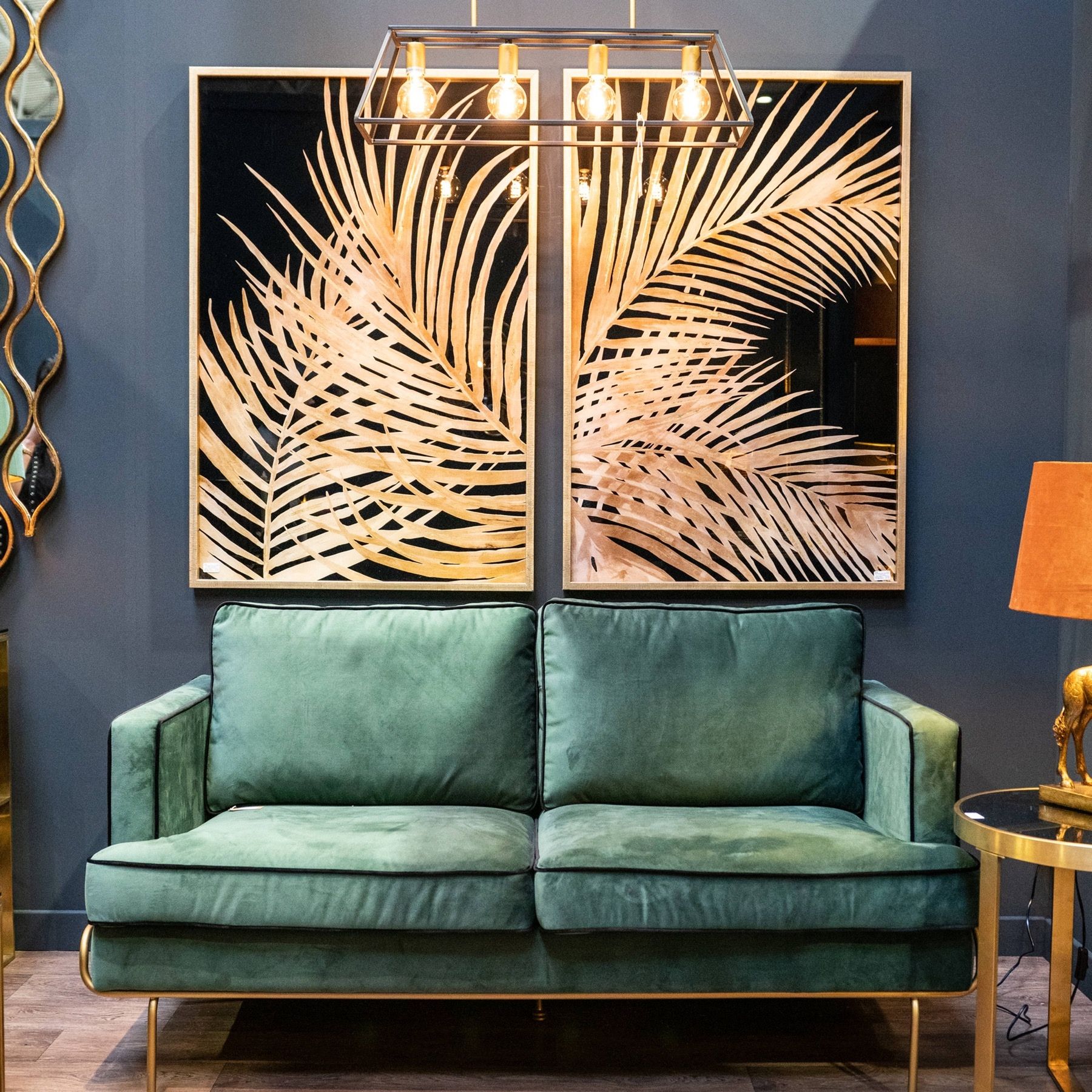 Large Metallic Palm Glass Image In Gold Frame - Image 4