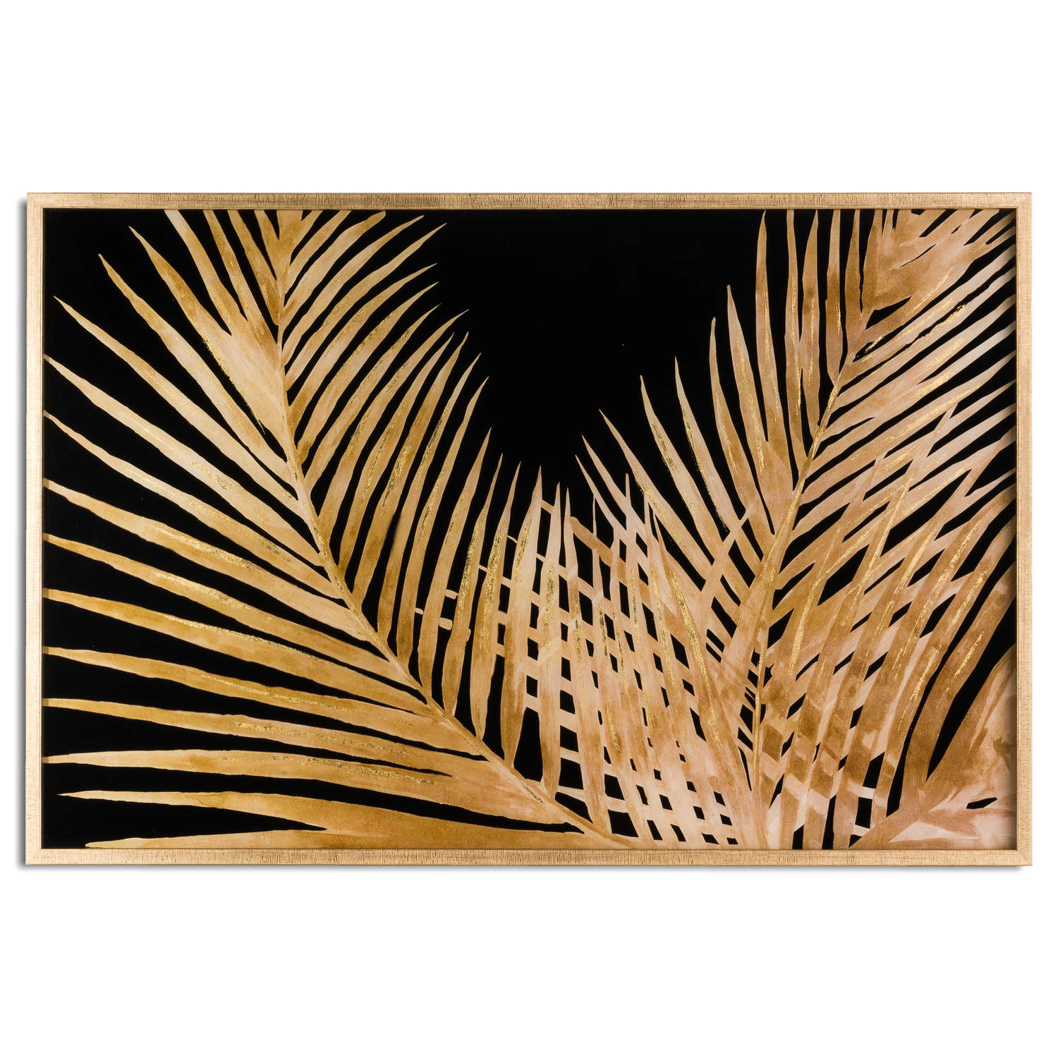 Large Metallic Palm Glass Image In Gold Frame - Image 1