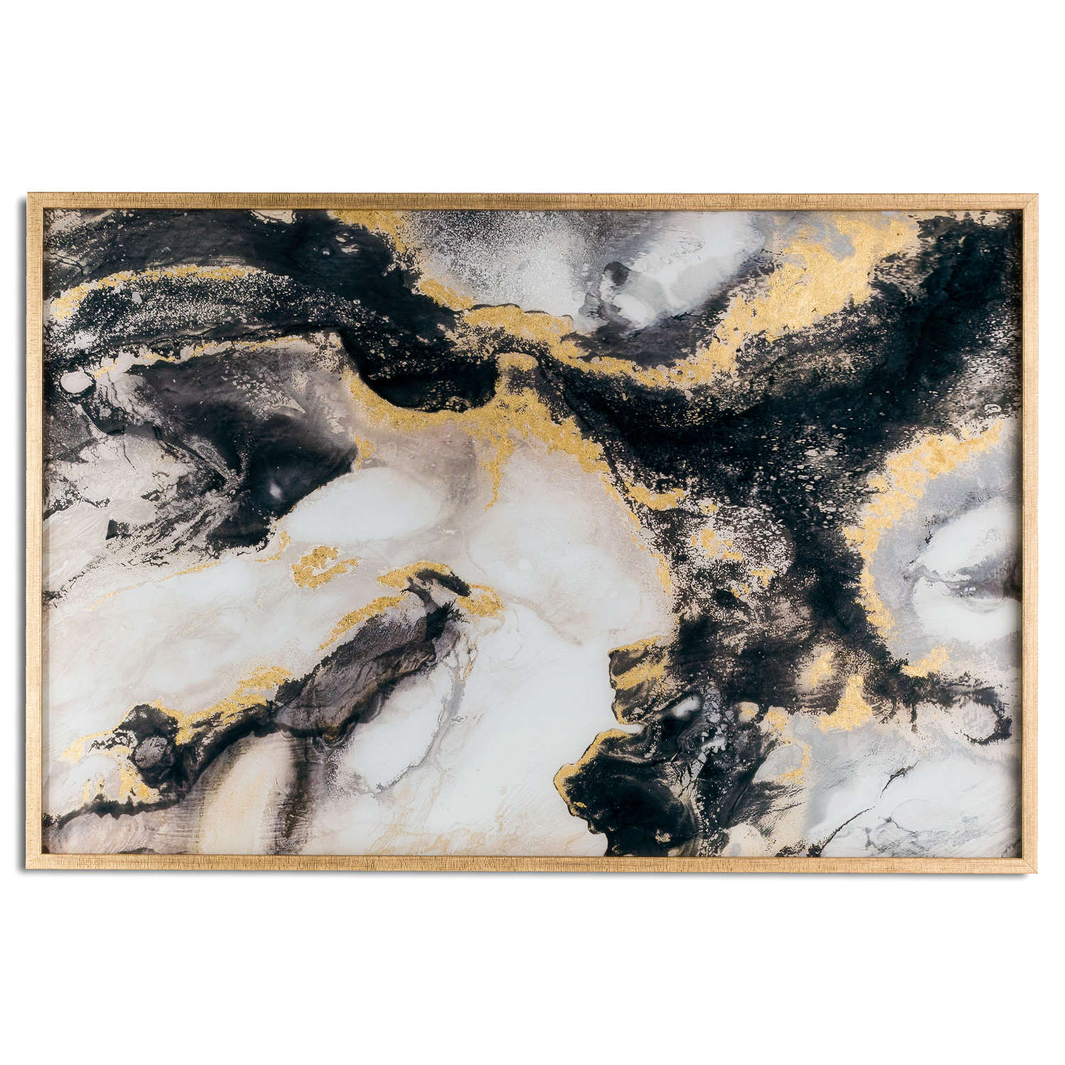 Marble Effect Black And Gold Glass Image In Gold Frame - Image 1