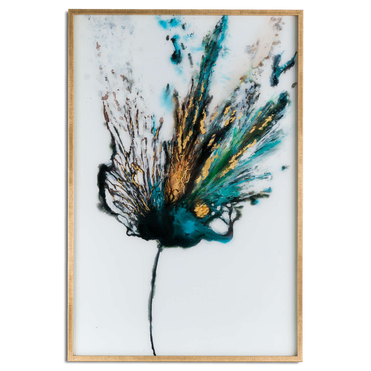 Large Floral Colour Explosion Glass Image In Gold Frame - Image 1