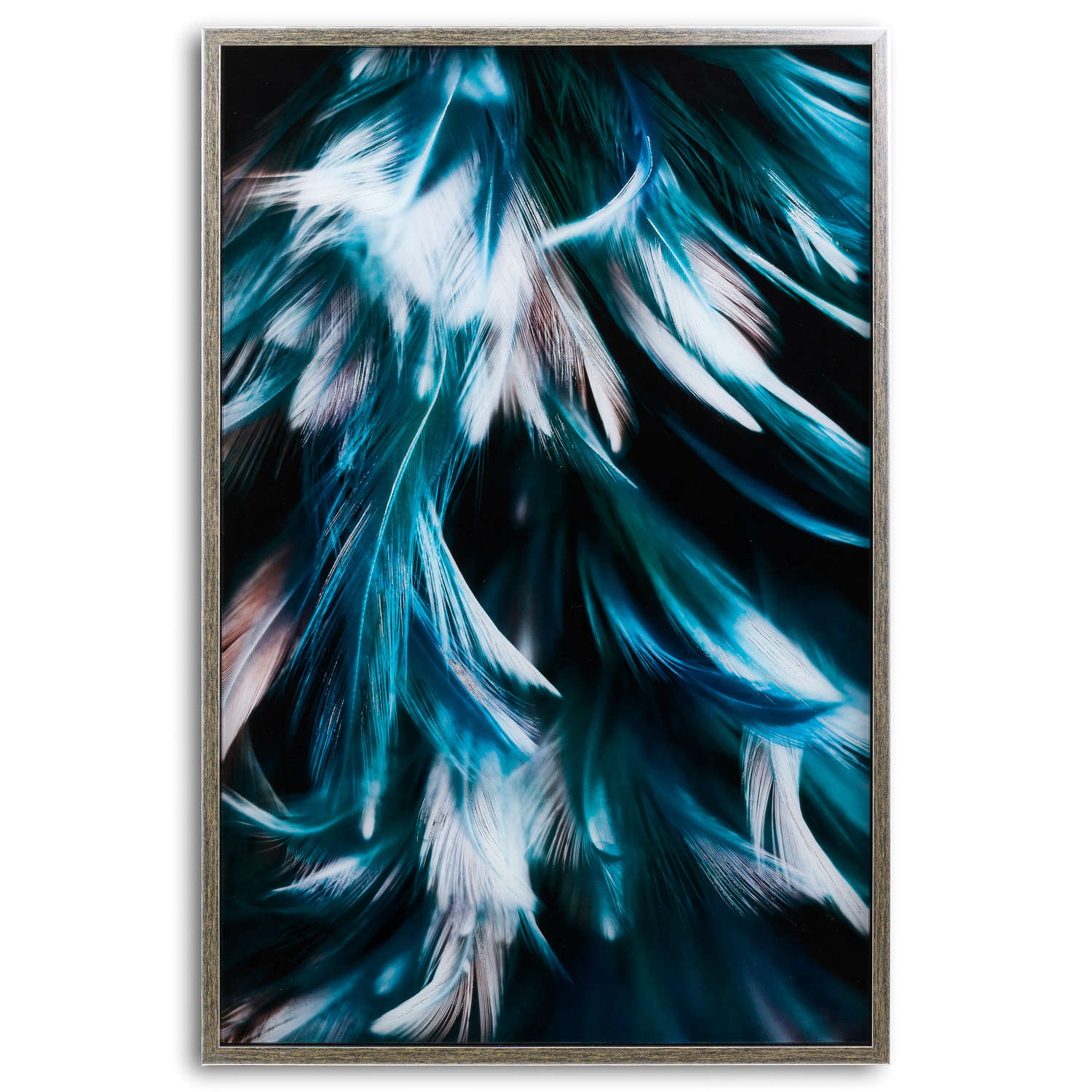 Teal Feather Glass Image In Silver Frame - Image 1