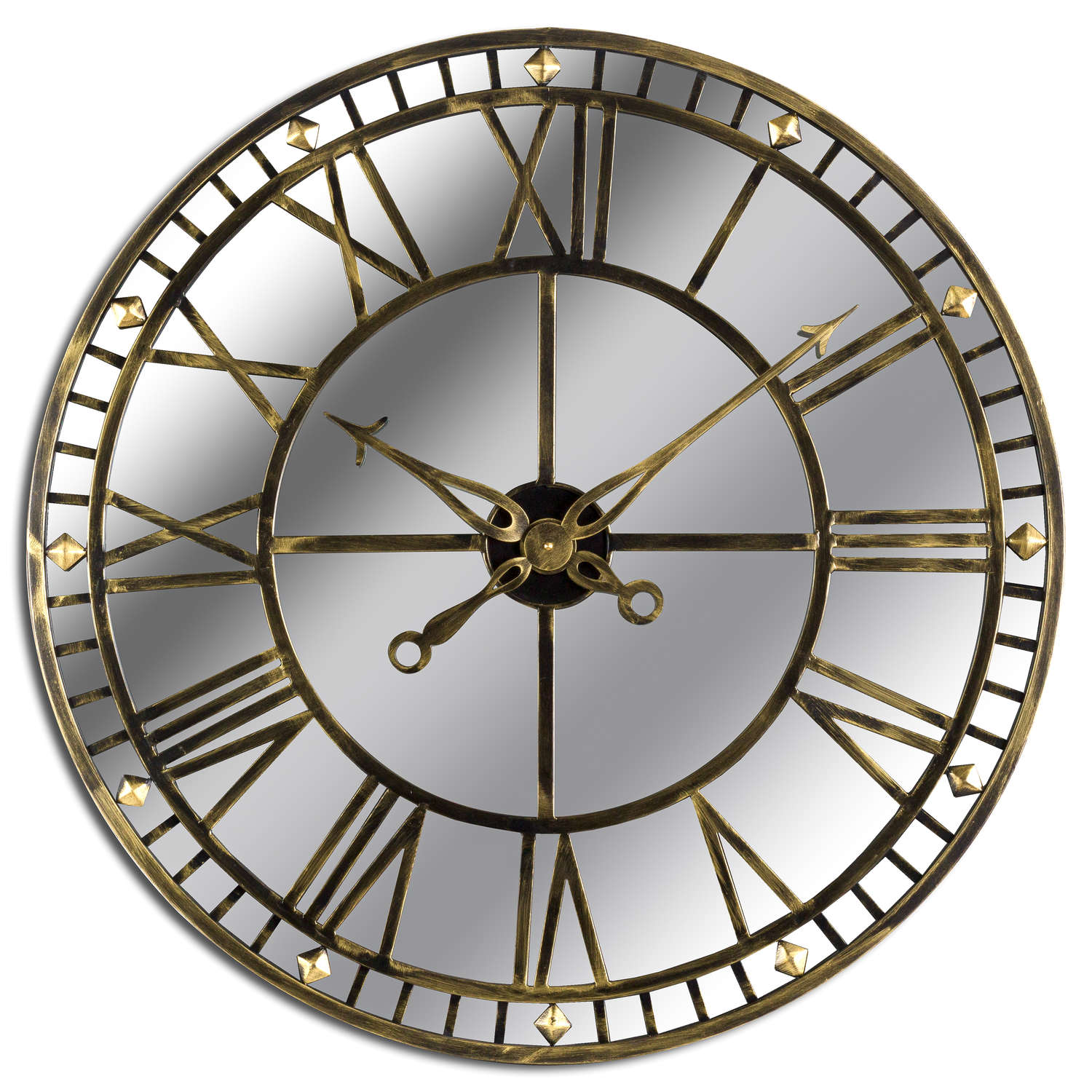 Large Antique Brass Mirrored Skeleton Clock - Image 1