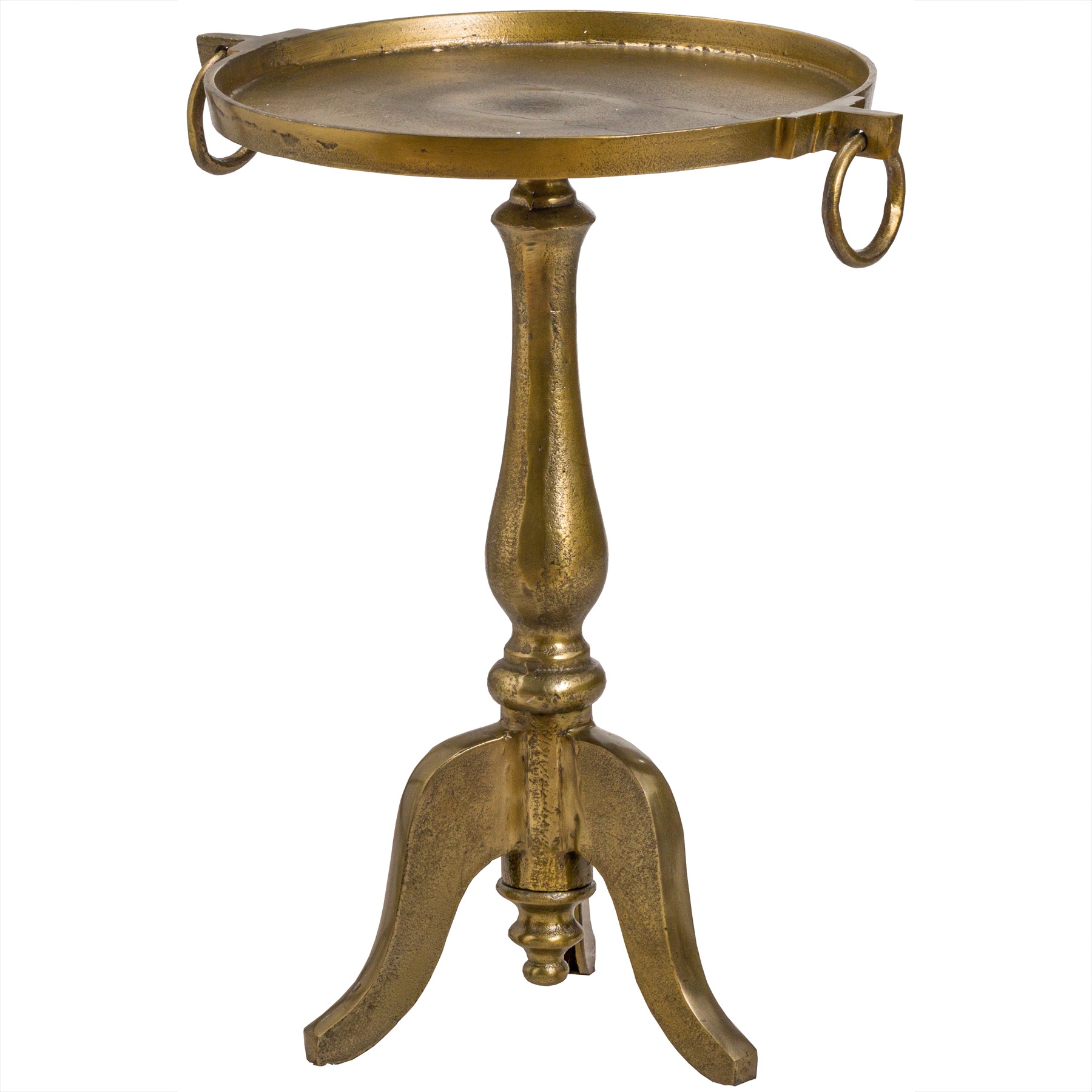Ohlson Cast Iron Side Table With Tray In Antique Brass Finish