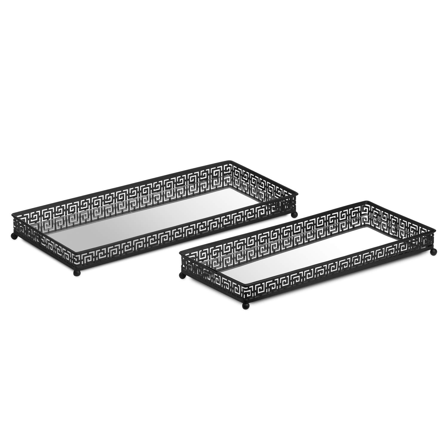 Set Of Two Rectangular Aztec Black Mirrored Trays