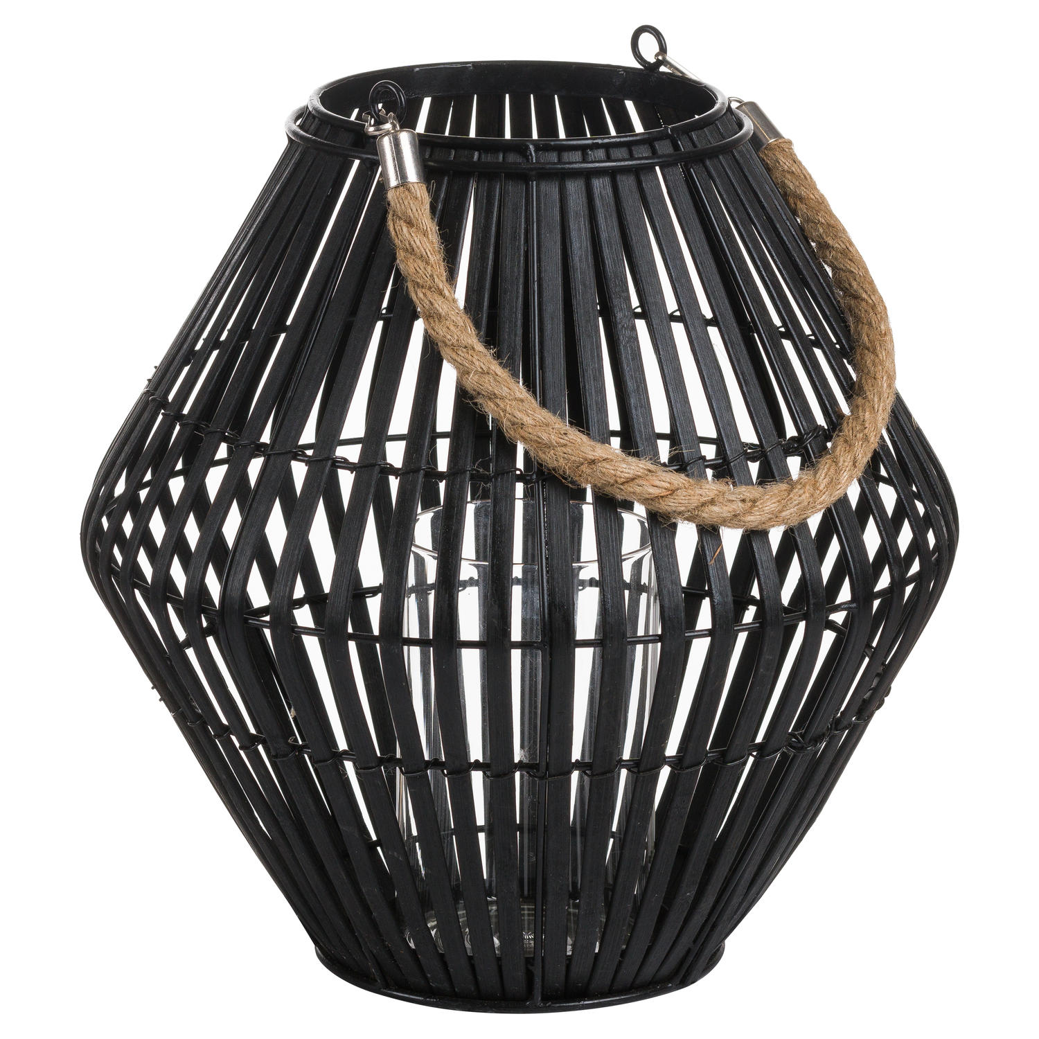 Black Rattan Large Convex Lantern - Image 1