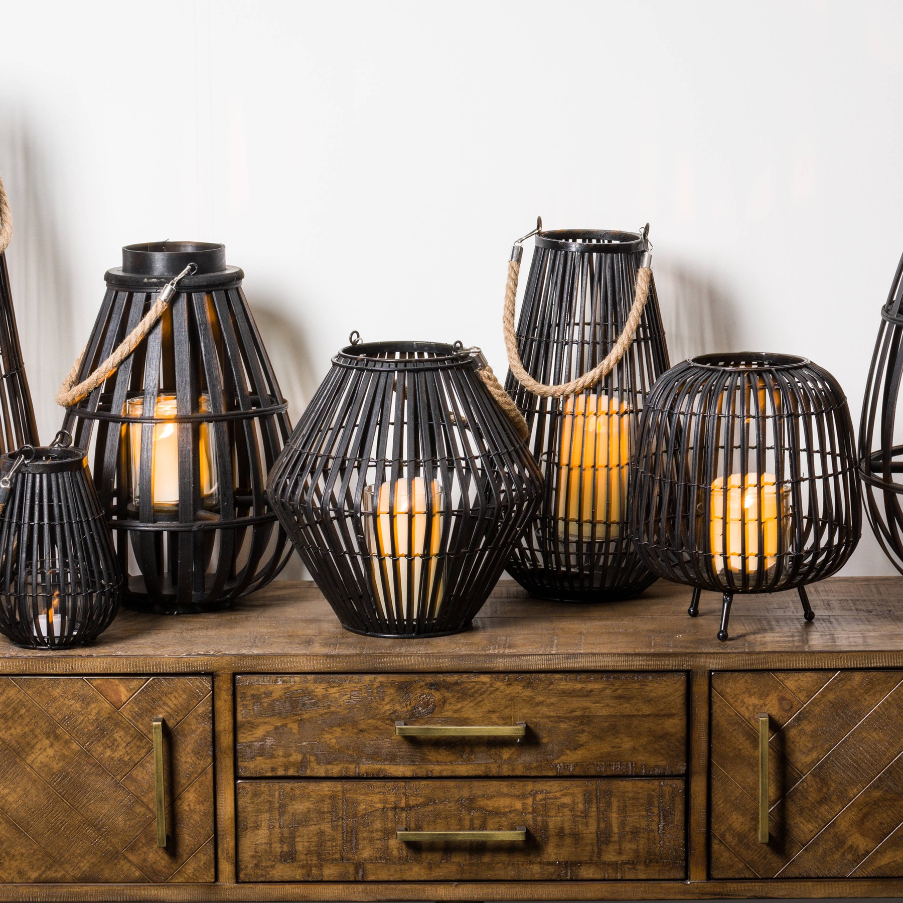 Black Rattan Small Convex Lantern - Image 2