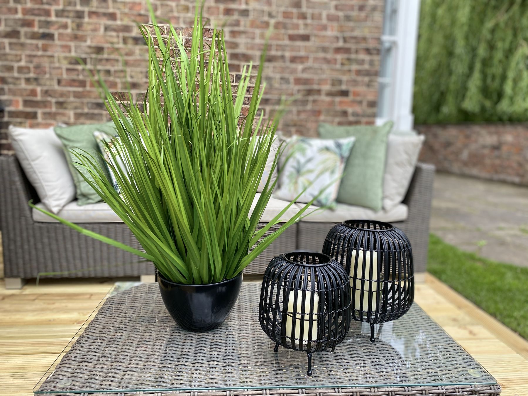 Large Black Rattan Bulbous Lantern - Image 3