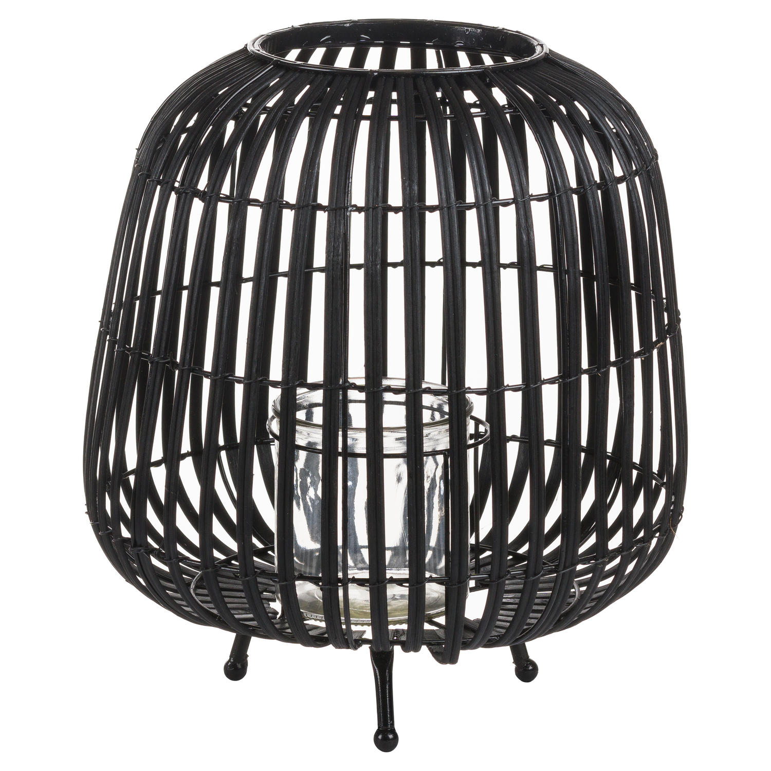 Large Black Rattan Bulbous Lantern - Image 1