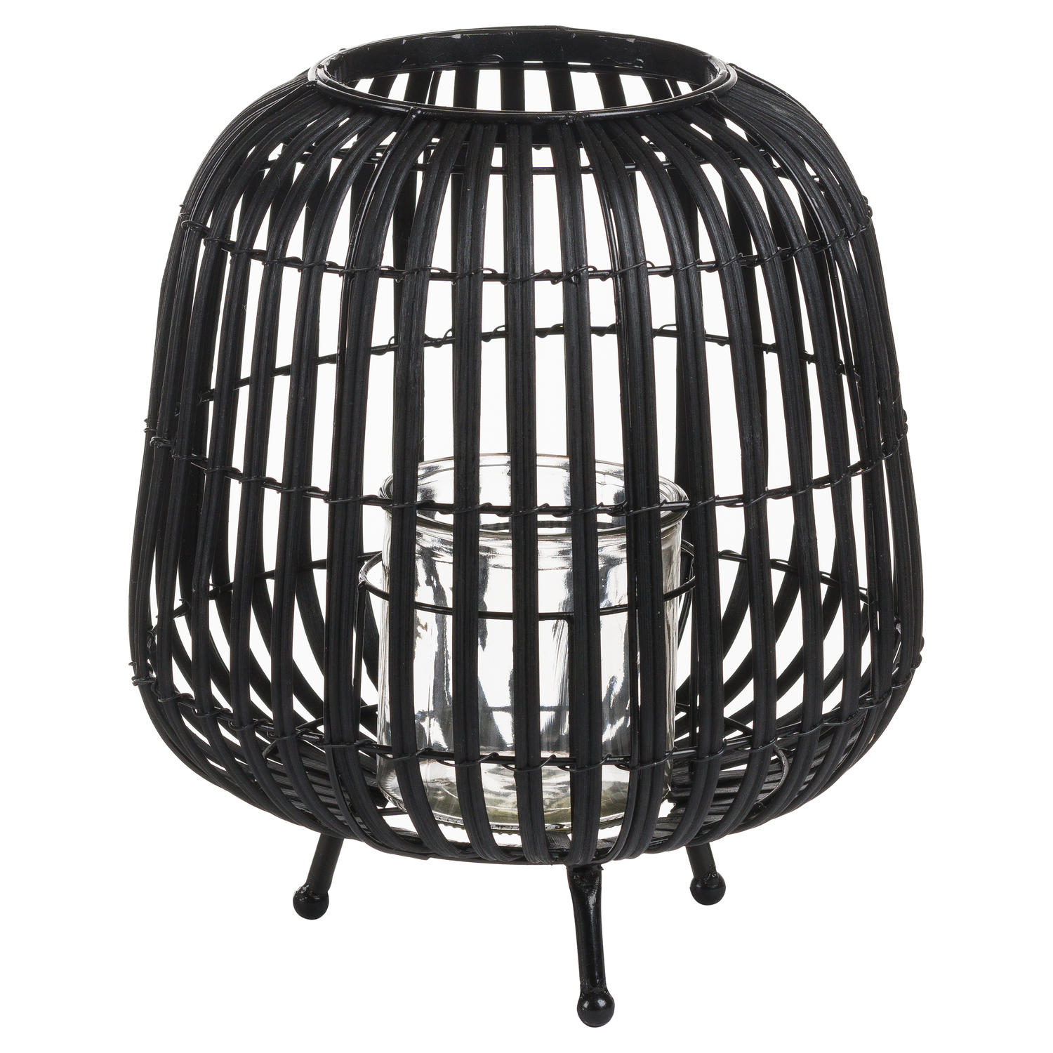 Black Rattan Bulbous Lantern