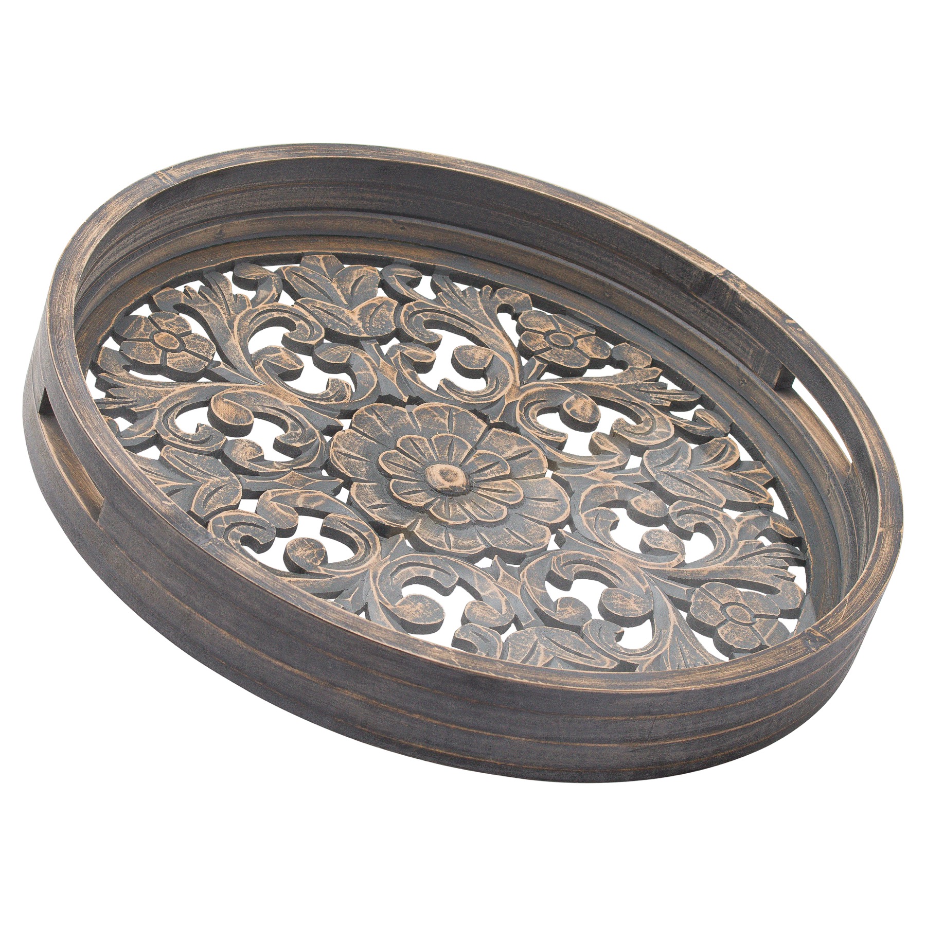 Set Of 2 Carved Grey Wash Louis Trays - Image 1