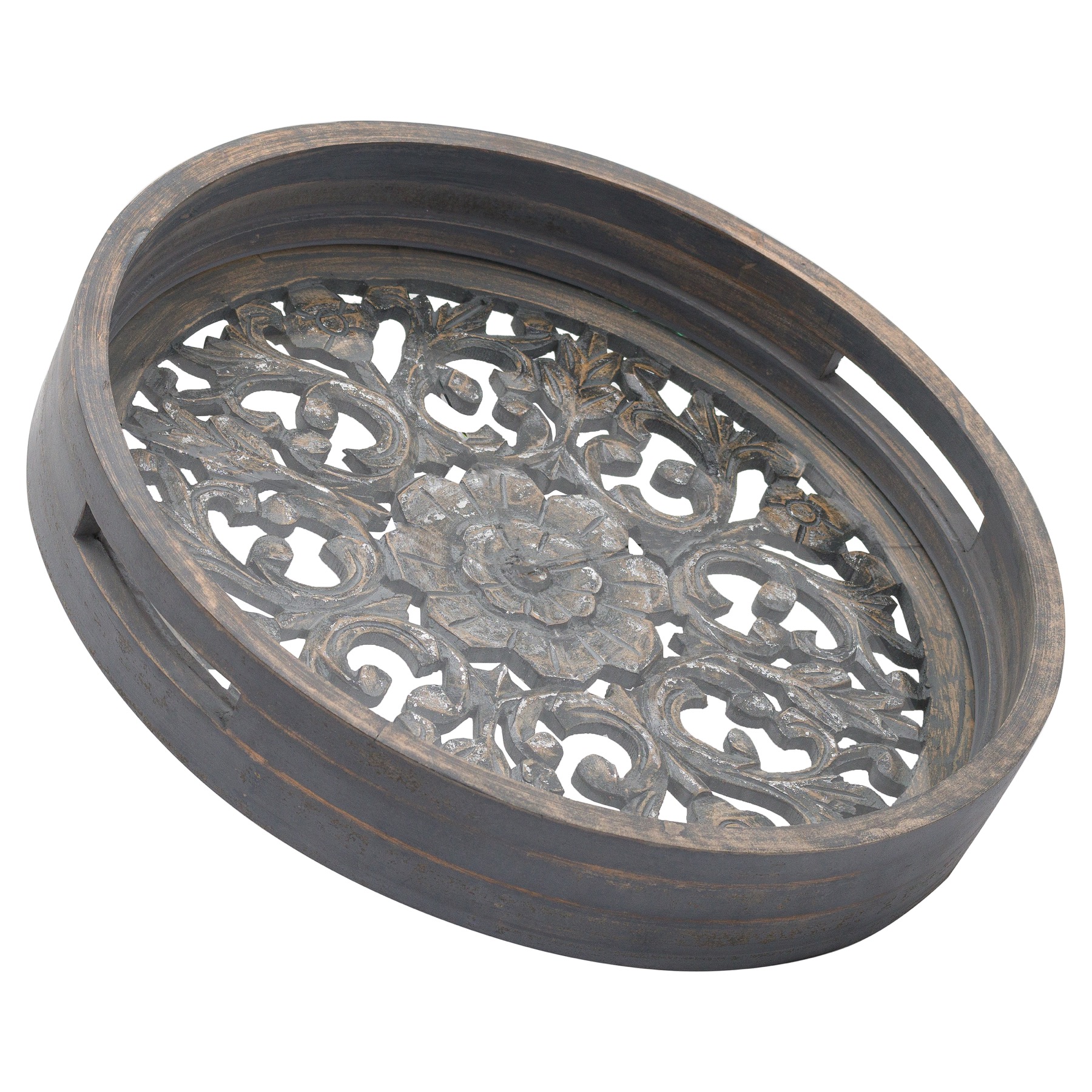 Set of 2 Carved Antique Metallic Hampton Trays - Image 1