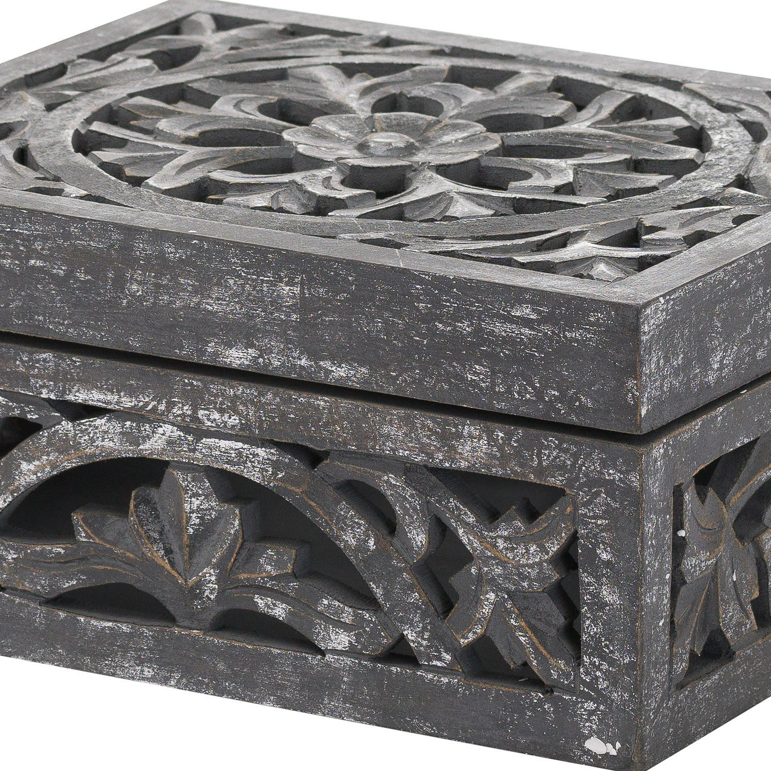 Lustro Carved Antique Metallic Wooden Box - Image 2