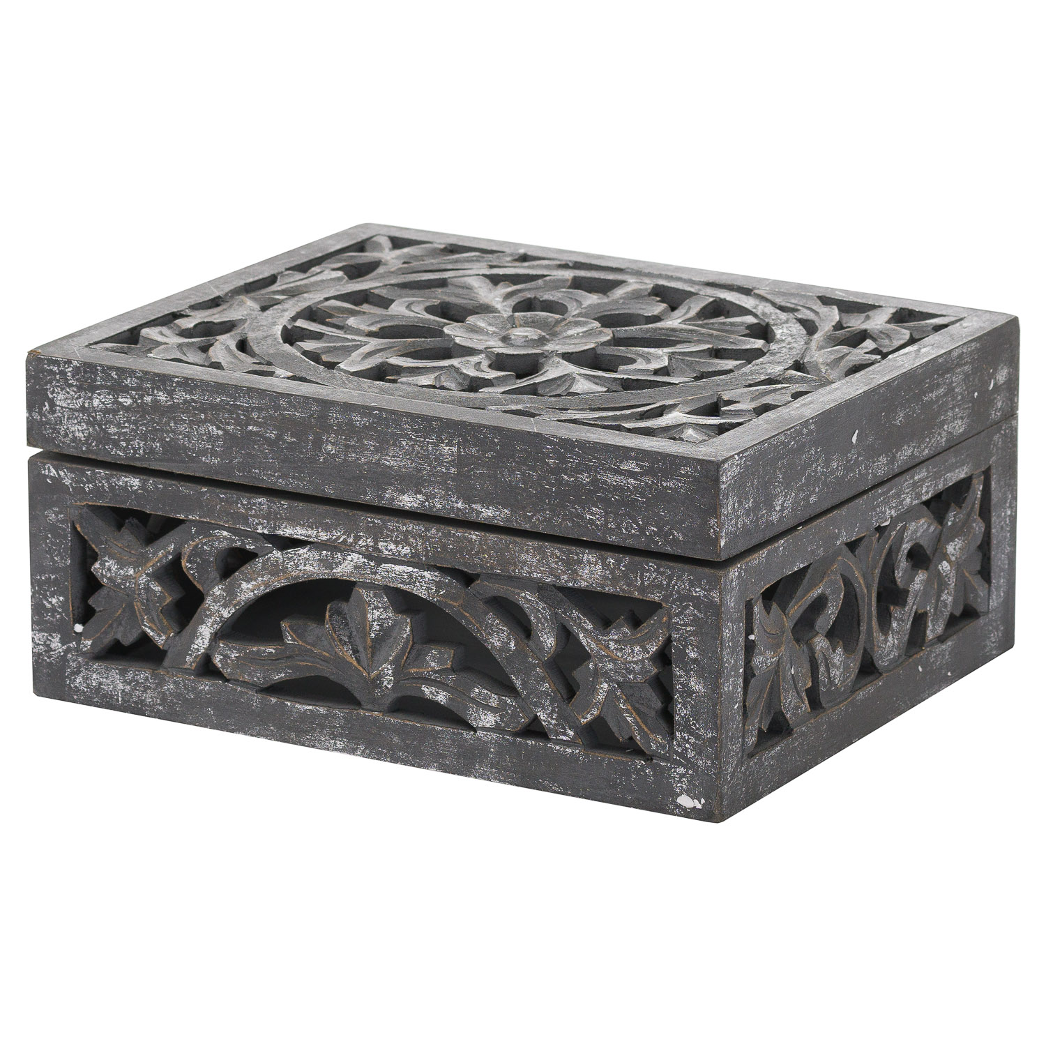 Lustro Carved Antique Metallic Wooden Box - Image 1
