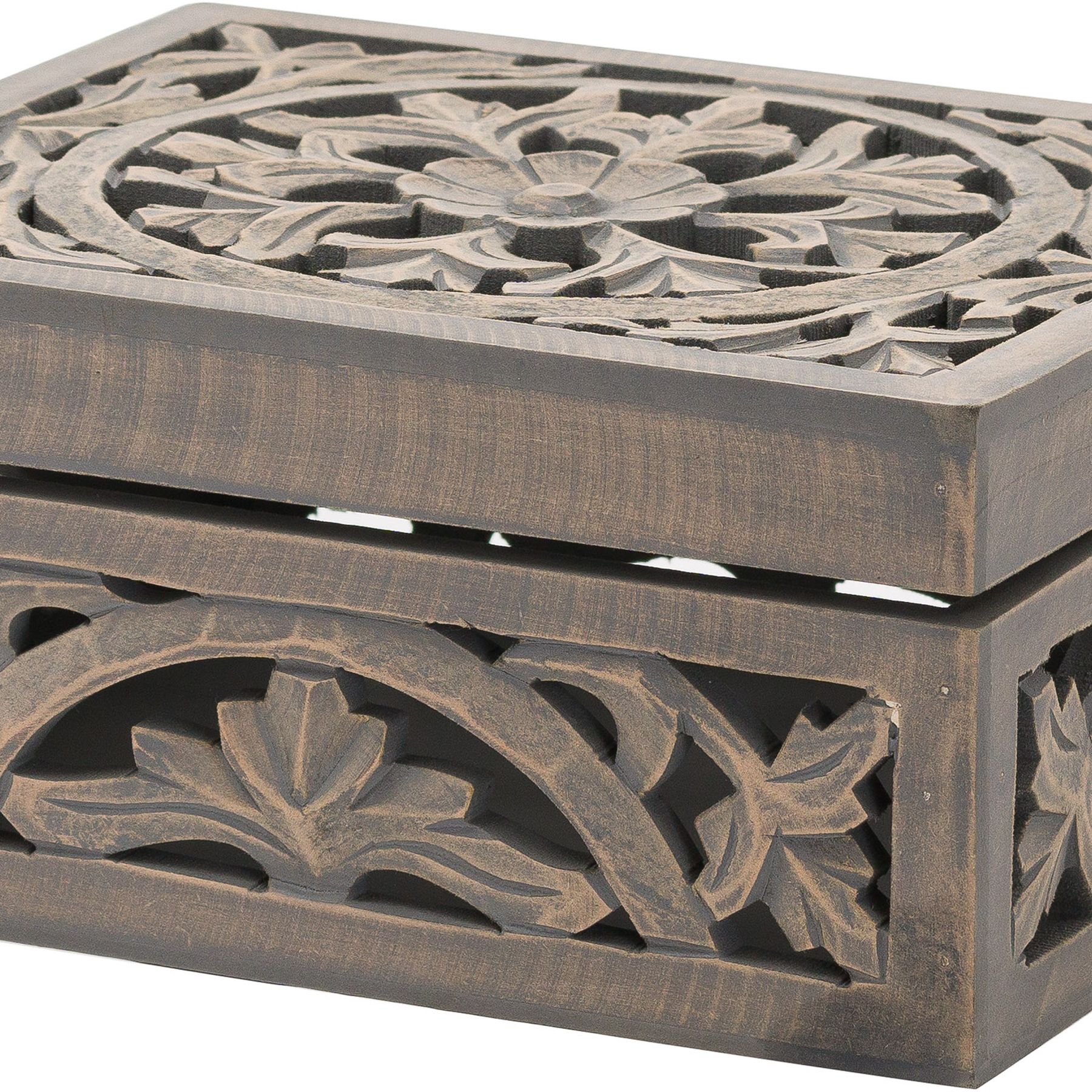 Lustro Carved Grey Wash Wooden Box - Image 2