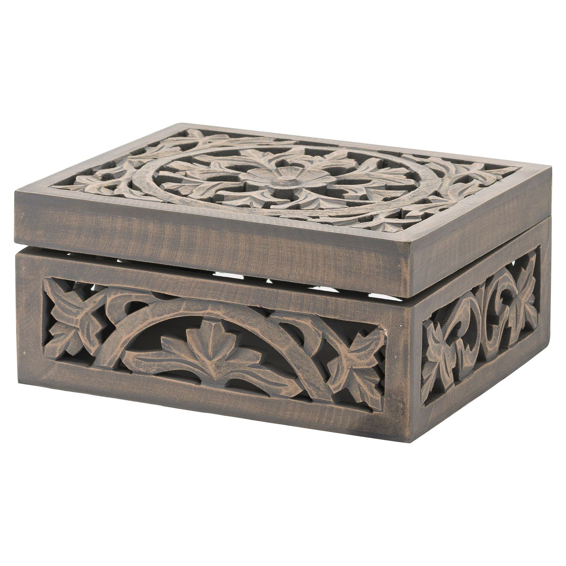 Lustro Carved Grey Wash Wooden Box - Image 1
