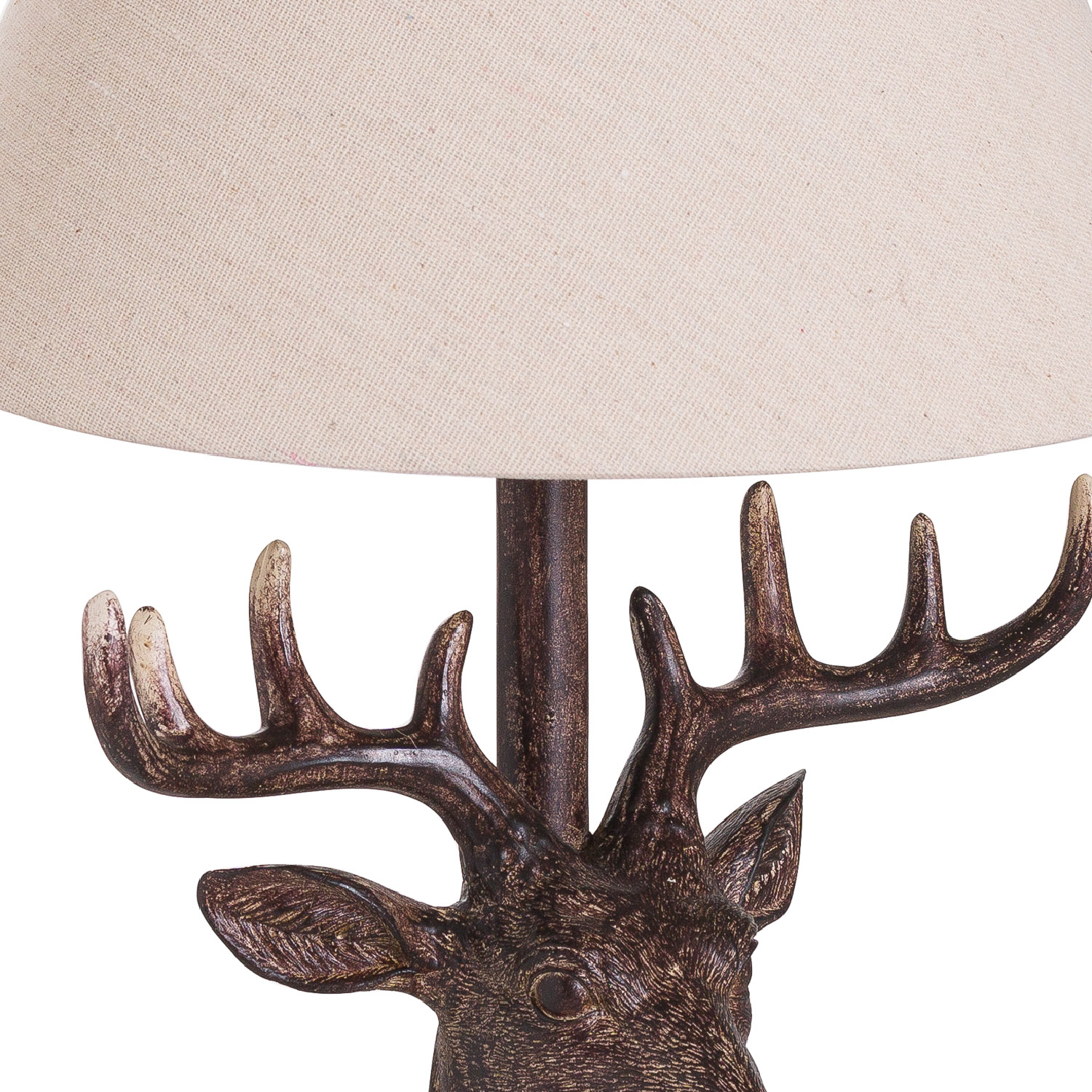 Stag Head Table Lamp With Linen Shade - Image 2