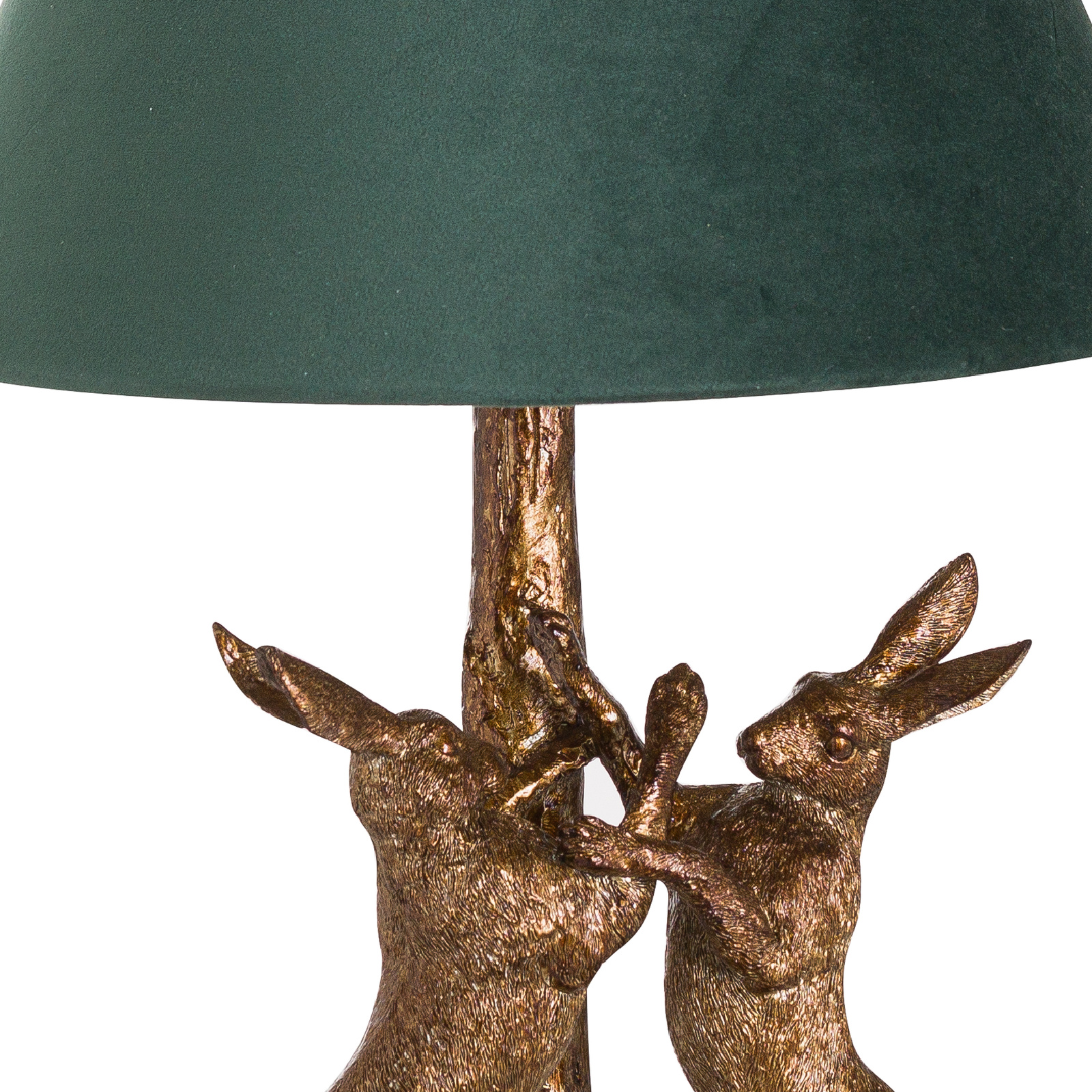 Antique Gold Marching Hares Lamp With Green Velvet Shade - Image 3