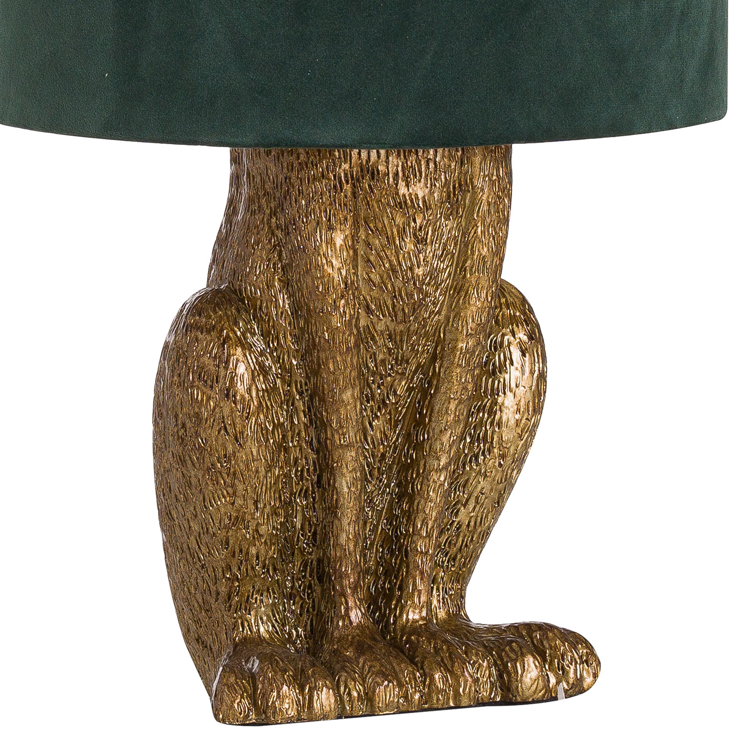 Antique Gold Hare Table Lamp With Green Velvet Shade - Image 2
