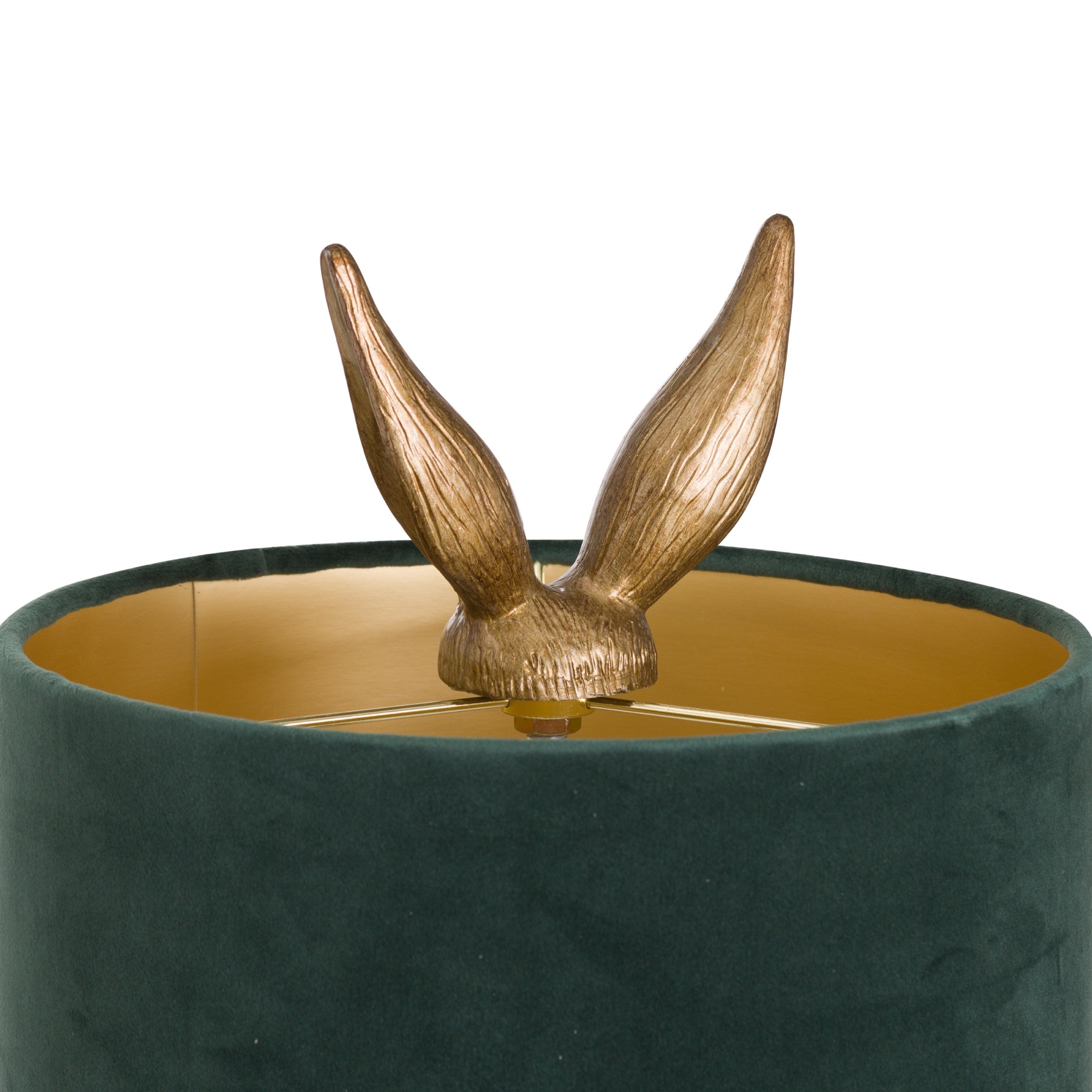Antique Gold Hare Table Lamp With Green Velvet Shade - Image 3