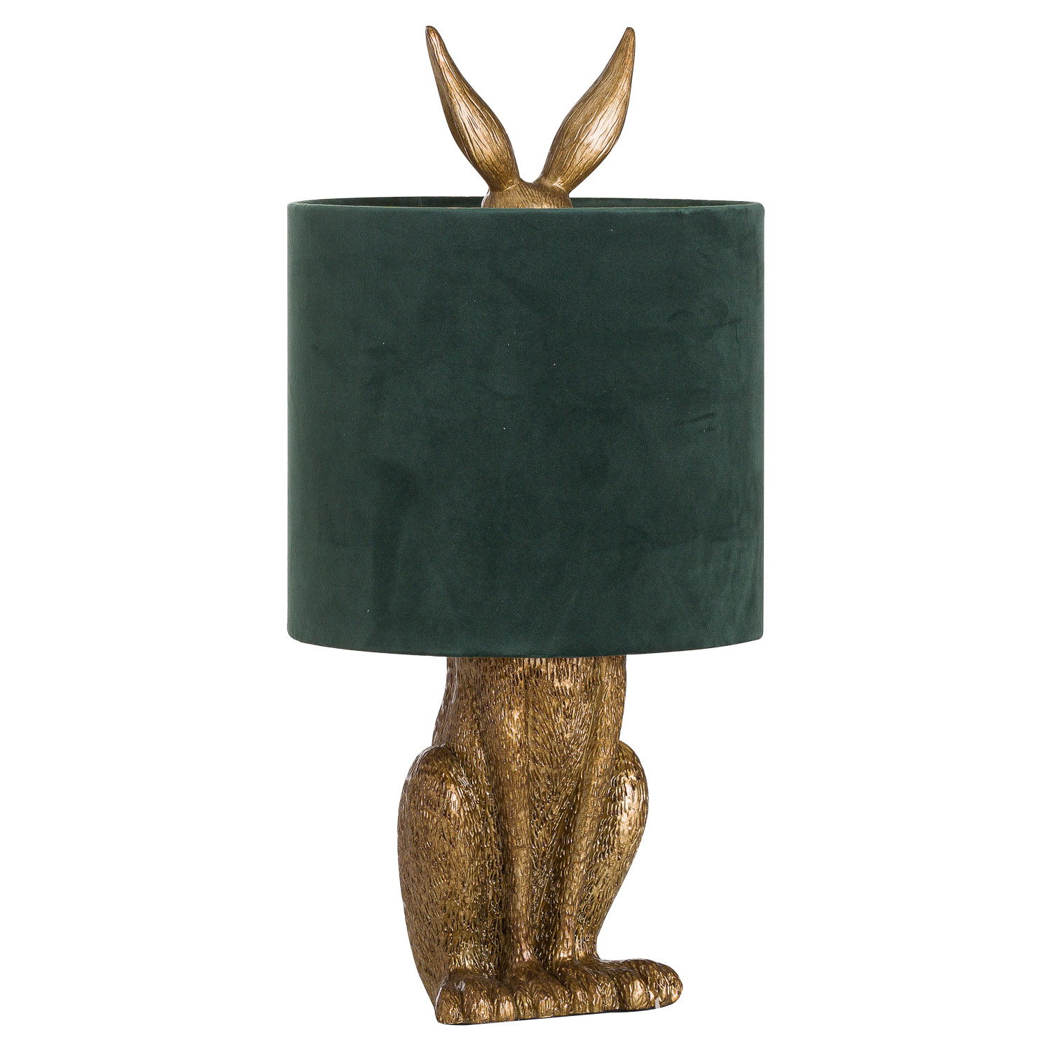 Antique Gold Hare Table Lamp With Green Velvet Shade - Image 1