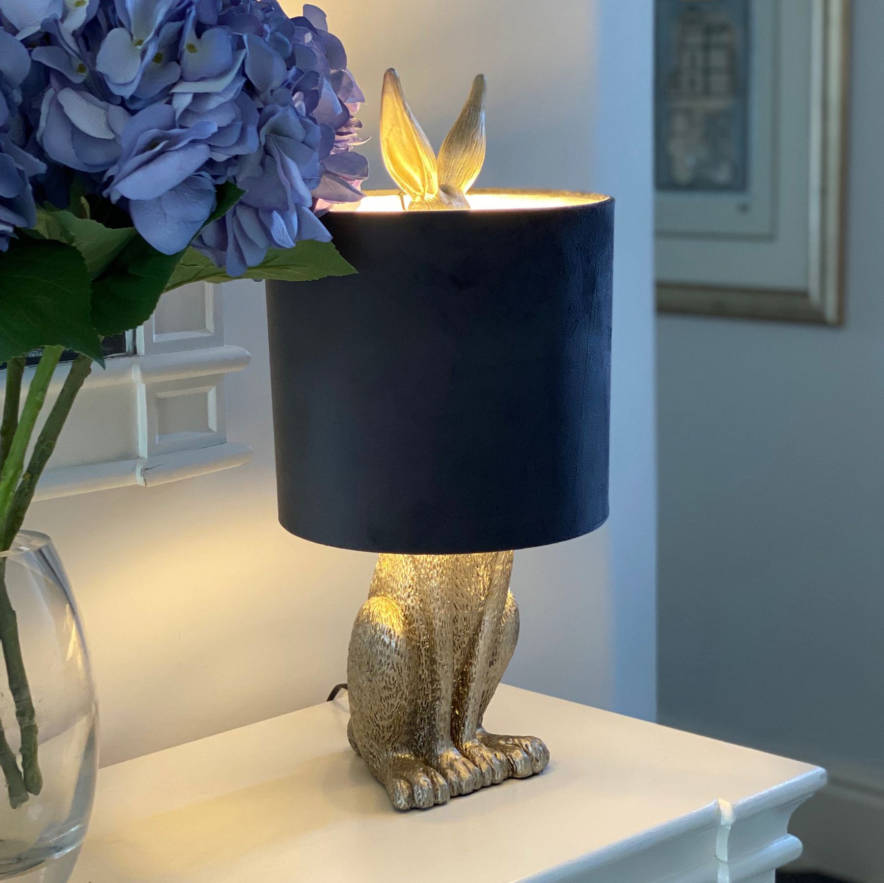 Silver Hare Table Lamp With Grey Velvet Shade - Image 4