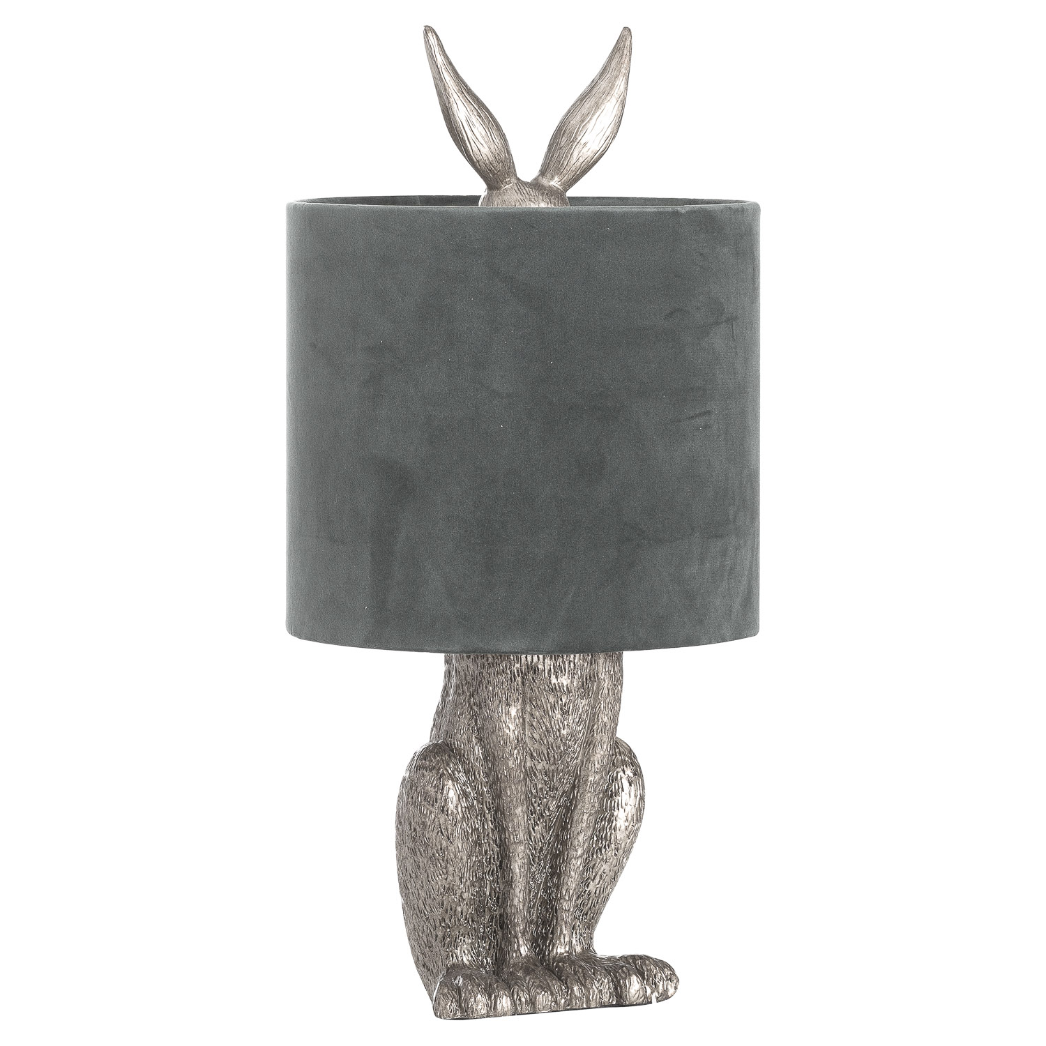 Silver Hare Table Lamp With Grey Velvet Shade - Image 1