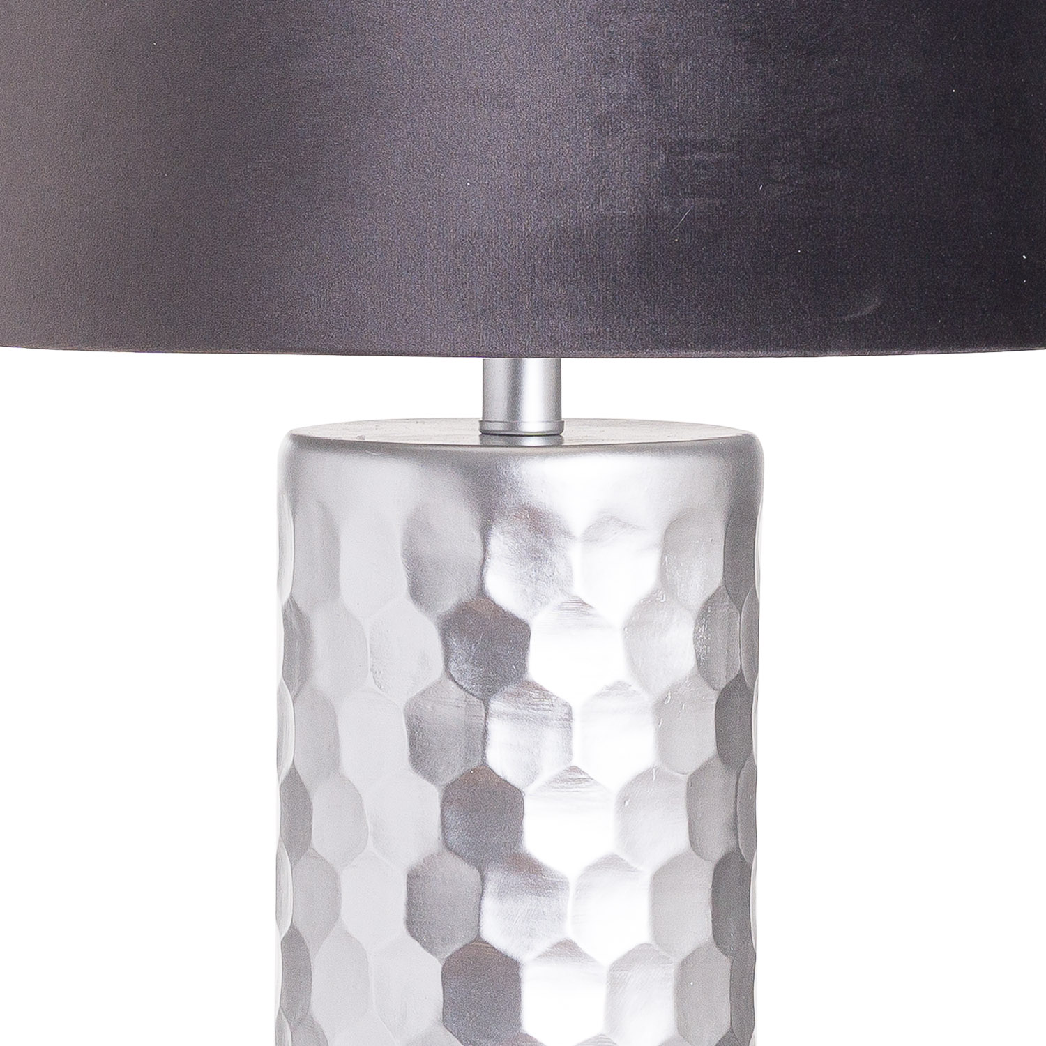 Honey Comb Silver Table Lamp With Grey Velvet Shade - Image 2