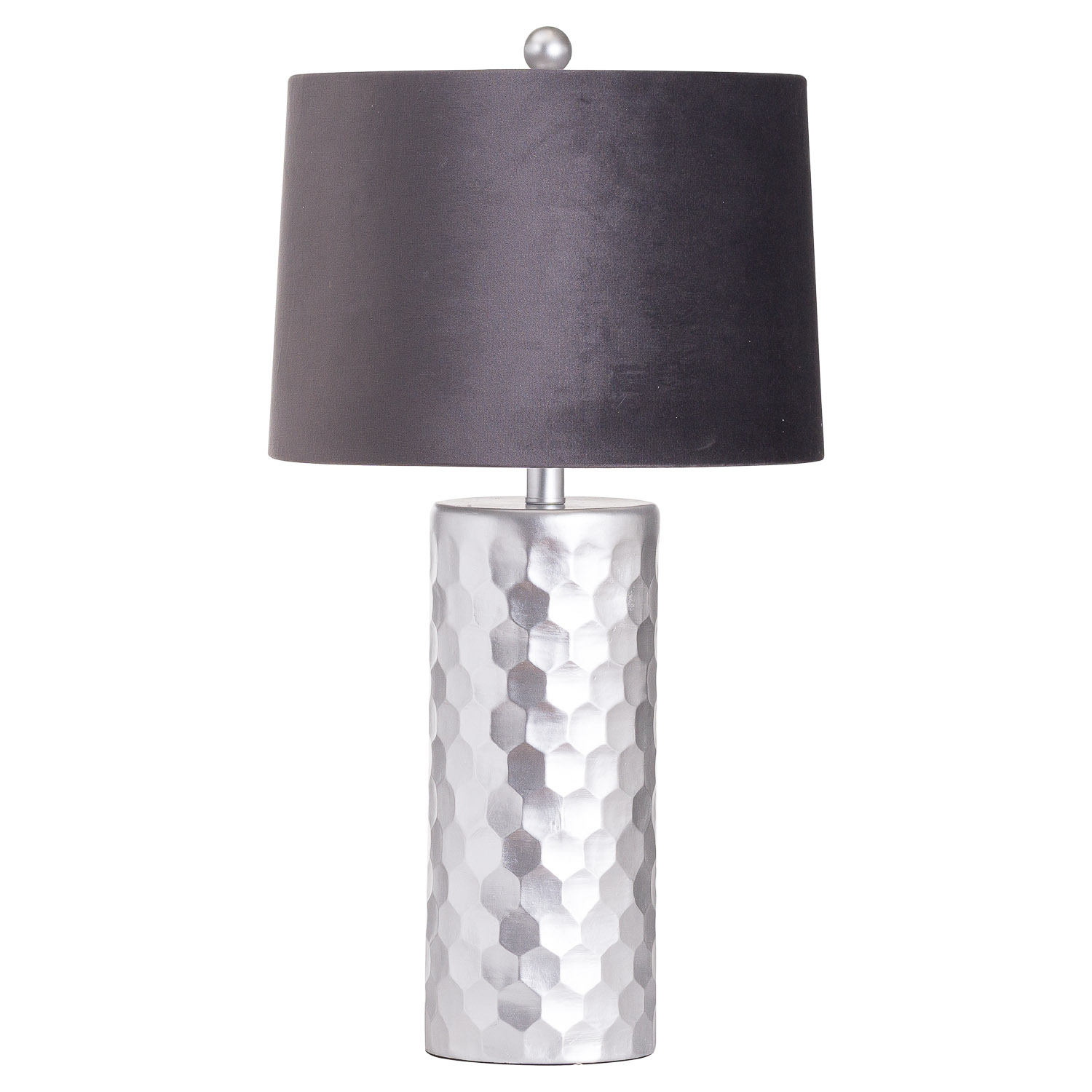 Honey Comb Silver Table Lamp With Grey Velvet Shade - Image 1