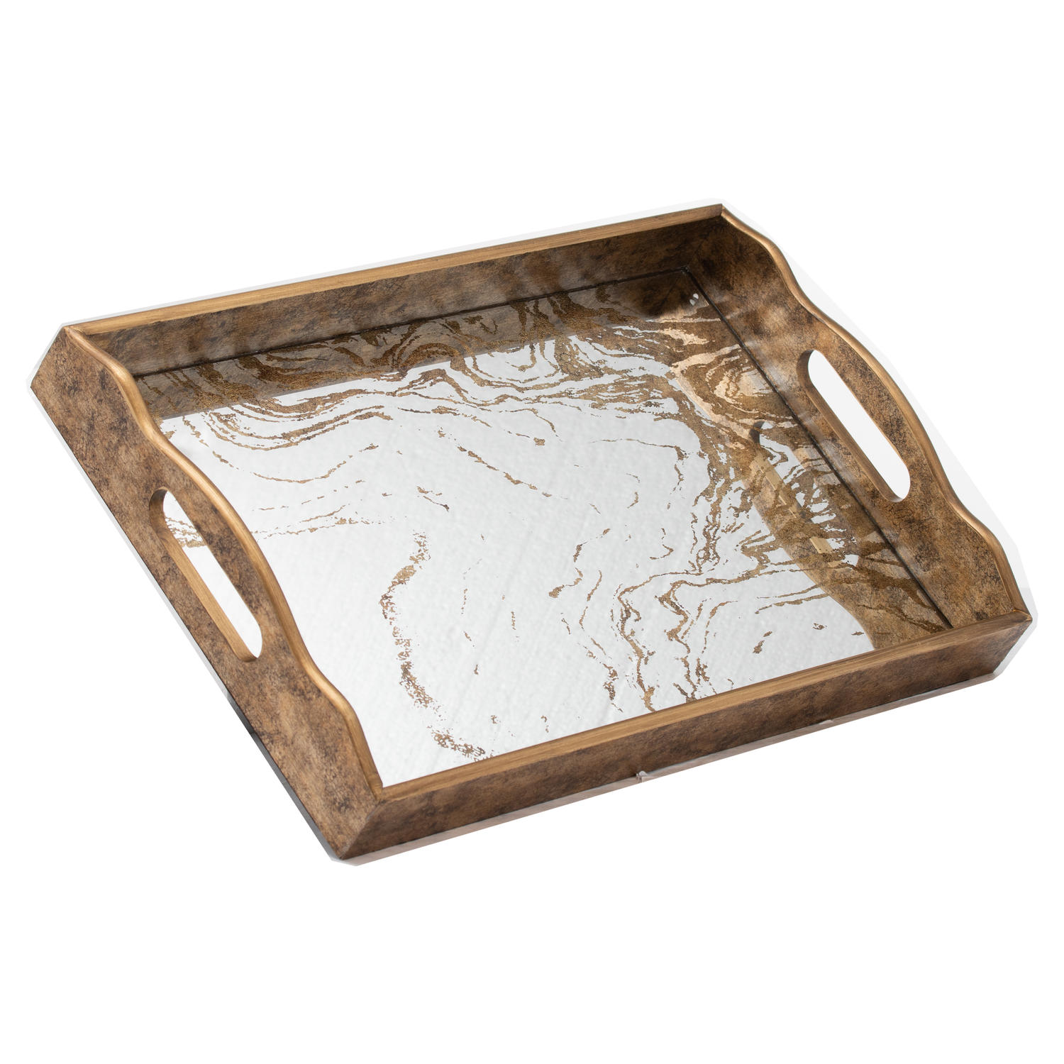 Augustus Large Mirrored Tray With Marbling Effect - Image 1