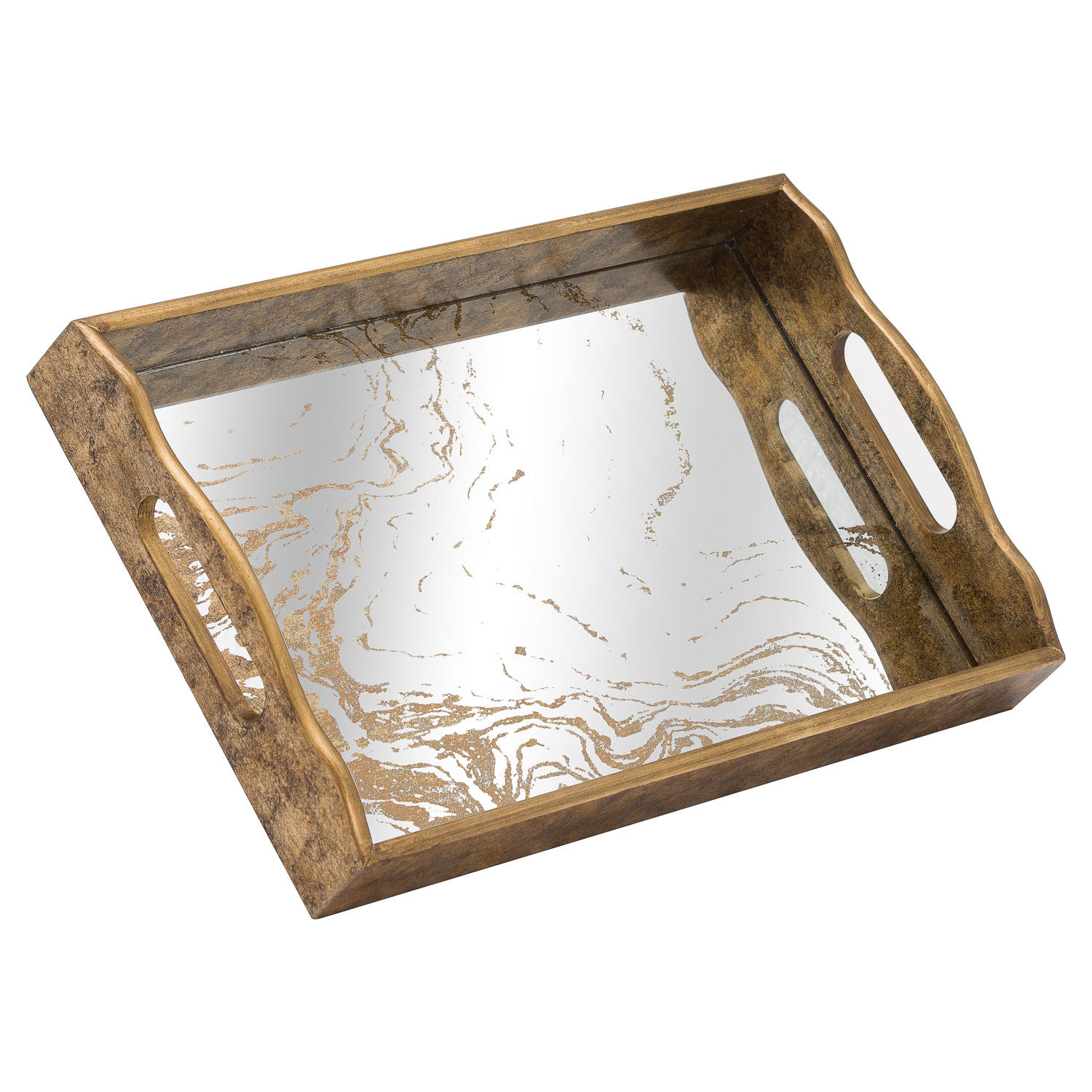 Augustus Mirrored Tray With Marbling Effect - Image 1