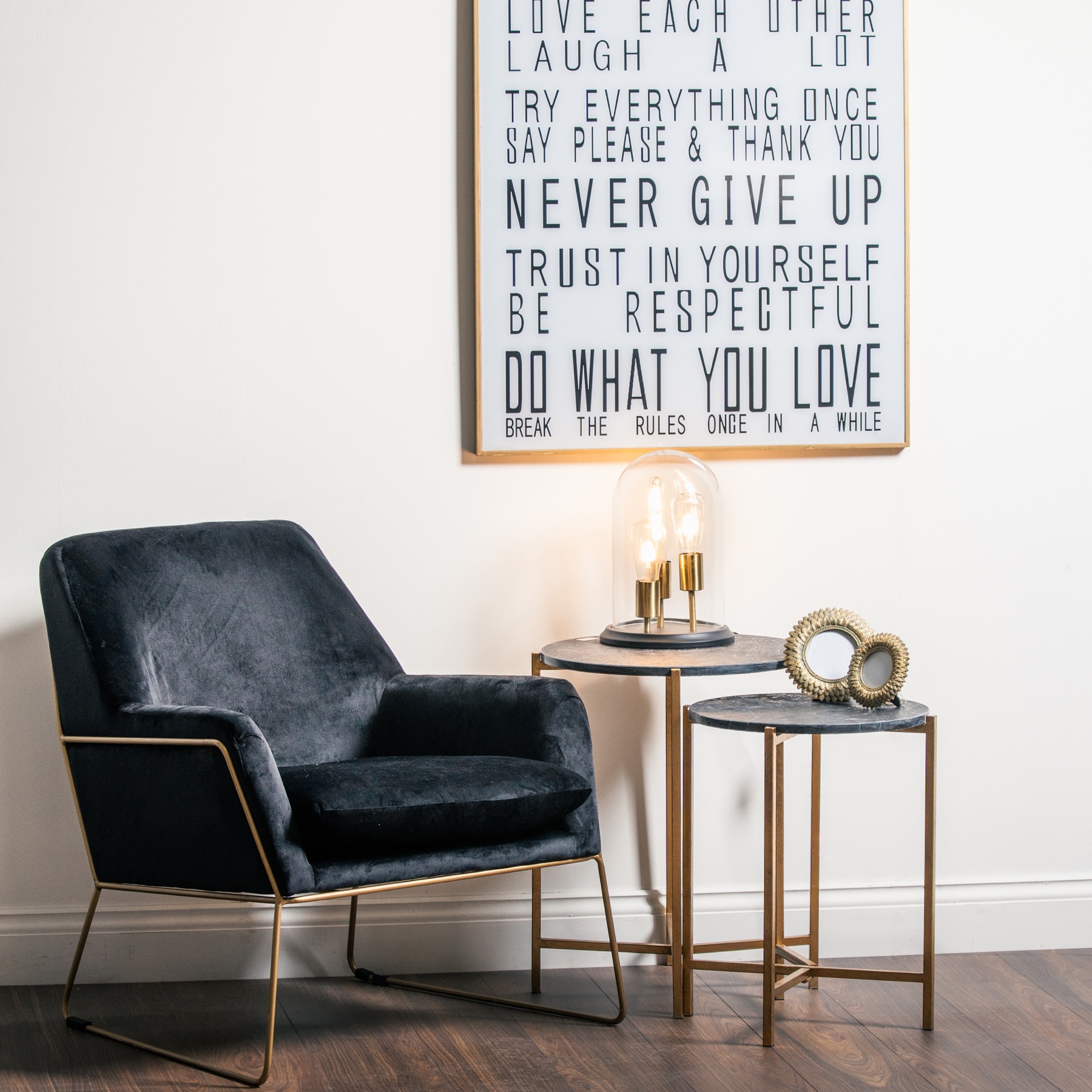 Set Of 2 Gold And Black Marble Tables - Image 3