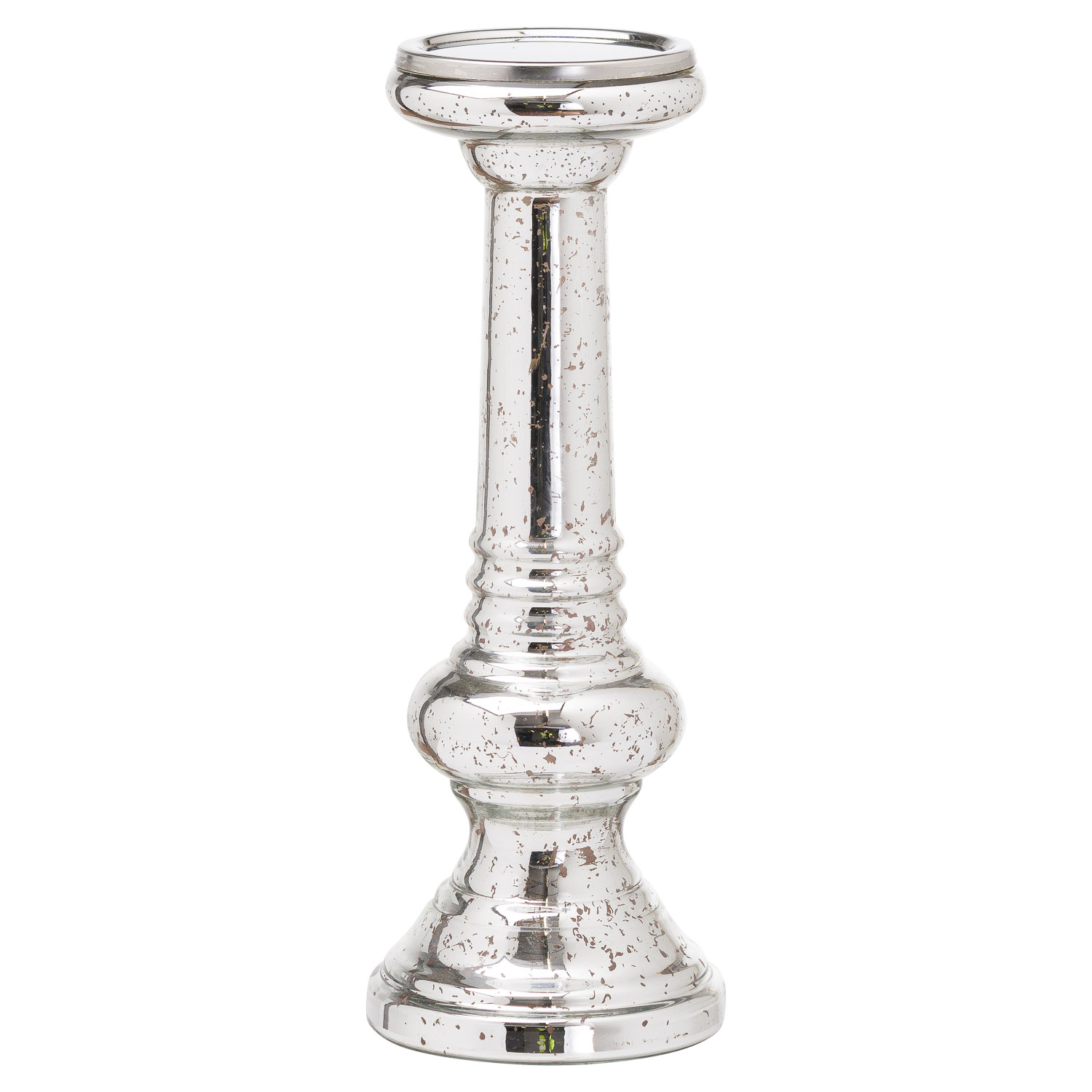 Large Silver Metallic Glass Candle Stand - Image 1